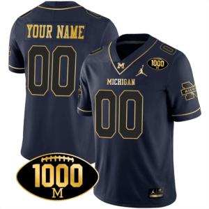 Michigan Wolverines 1000 Wins Patch Gold Custom Jersey - All Stitched