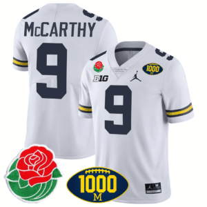 Men’s Michigan Wolverines 1000 Wins & Rose Bowl Patch Special Jersey - All Stitched