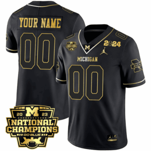 Michigan Wolverines 2024 CFP National Champions Patch Gold Vapor Custom Jersey - All Stitched