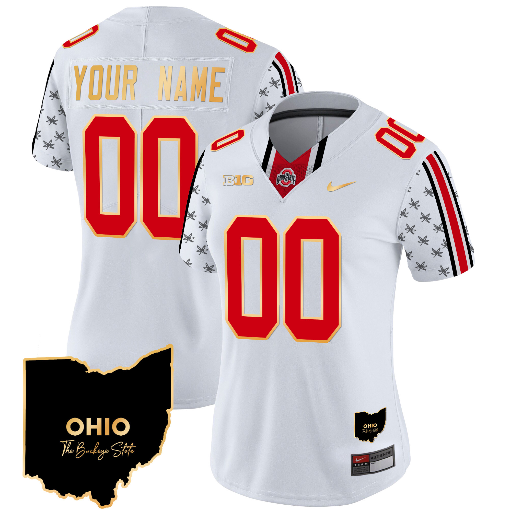 Ohio State Buckeyes 2024 Home Patch Gold Trim Vapor Limited Custom Jersey - All Stitched - Image 7
