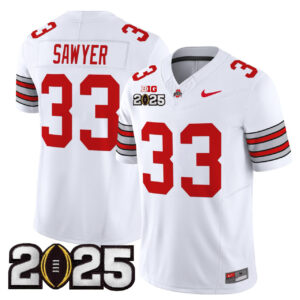 Jack Sawyer Ohio State Buckeyes 'Heritage Stripe' 2025 CFP Final Patch White Vapor Limited Jersey - All Stitched