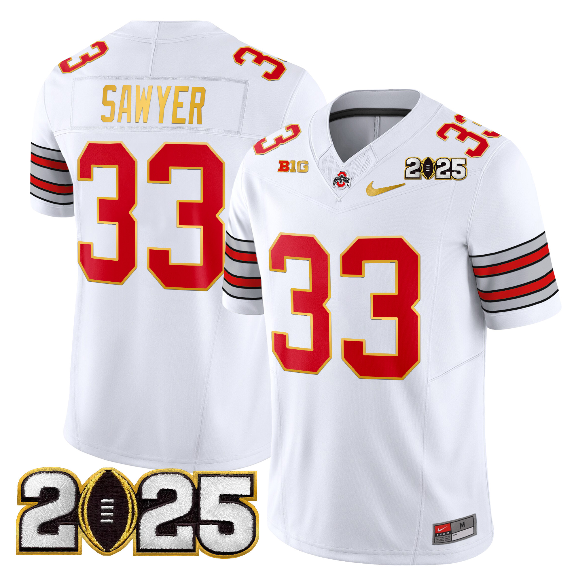 Men's Ohio State Buckeyes 'Heritage Stripe' 2025 CFP Final Patch Gold Trim Vapor Limited Jersey - All Stitched - Image 9