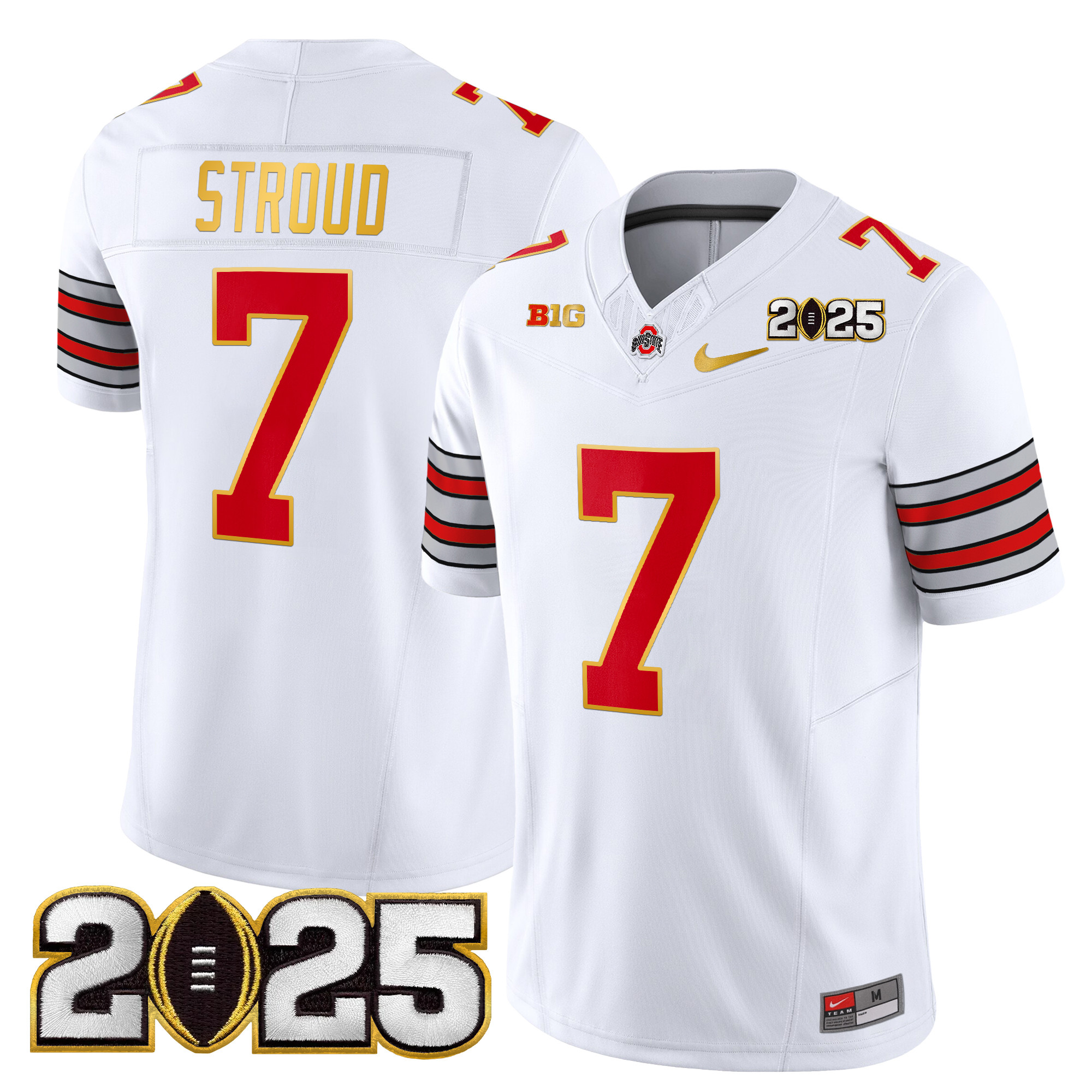 Men's Ohio State Buckeyes 'Heritage Stripe' 2025 CFP Final Patch Gold Trim Vapor Limited Jersey - All Stitched - Image 6