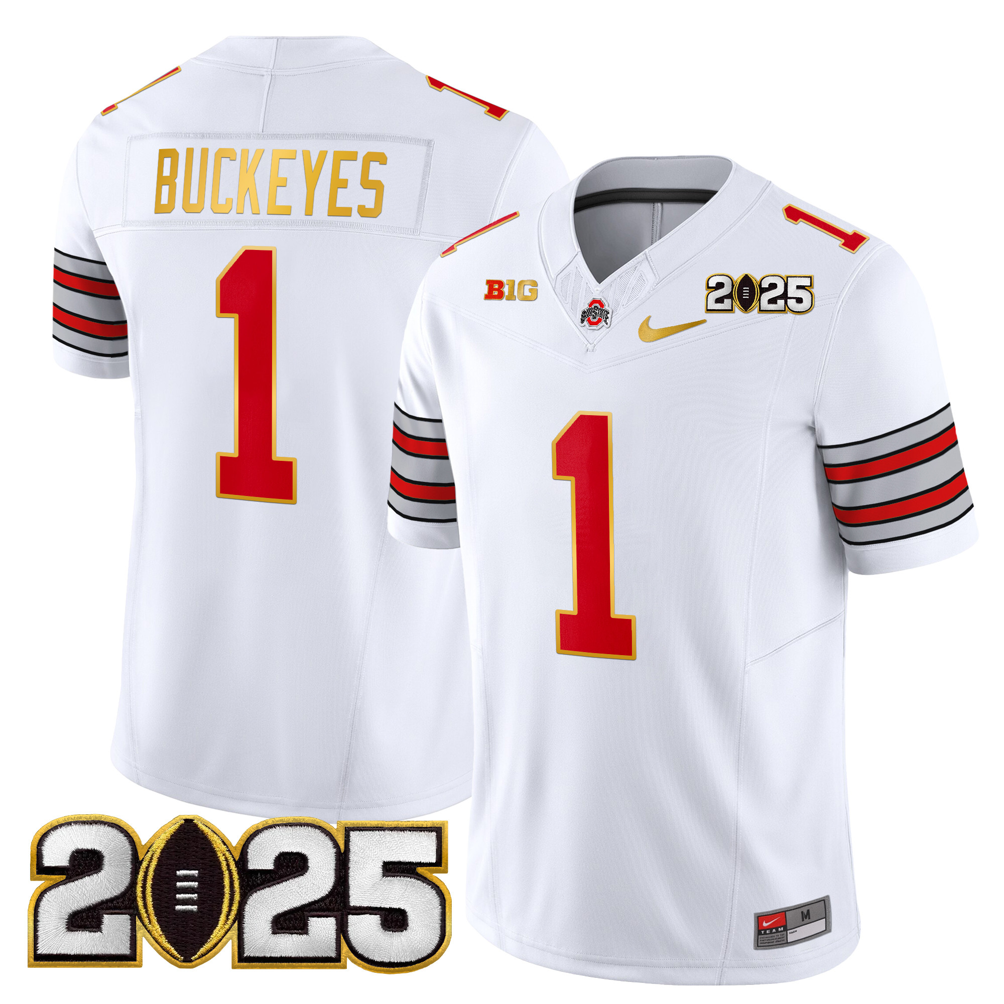 Men's Ohio State Buckeyes 'Heritage Stripe' 2025 CFP Final Patch Gold Trim Vapor Limited Jersey - All Stitched - Image 5