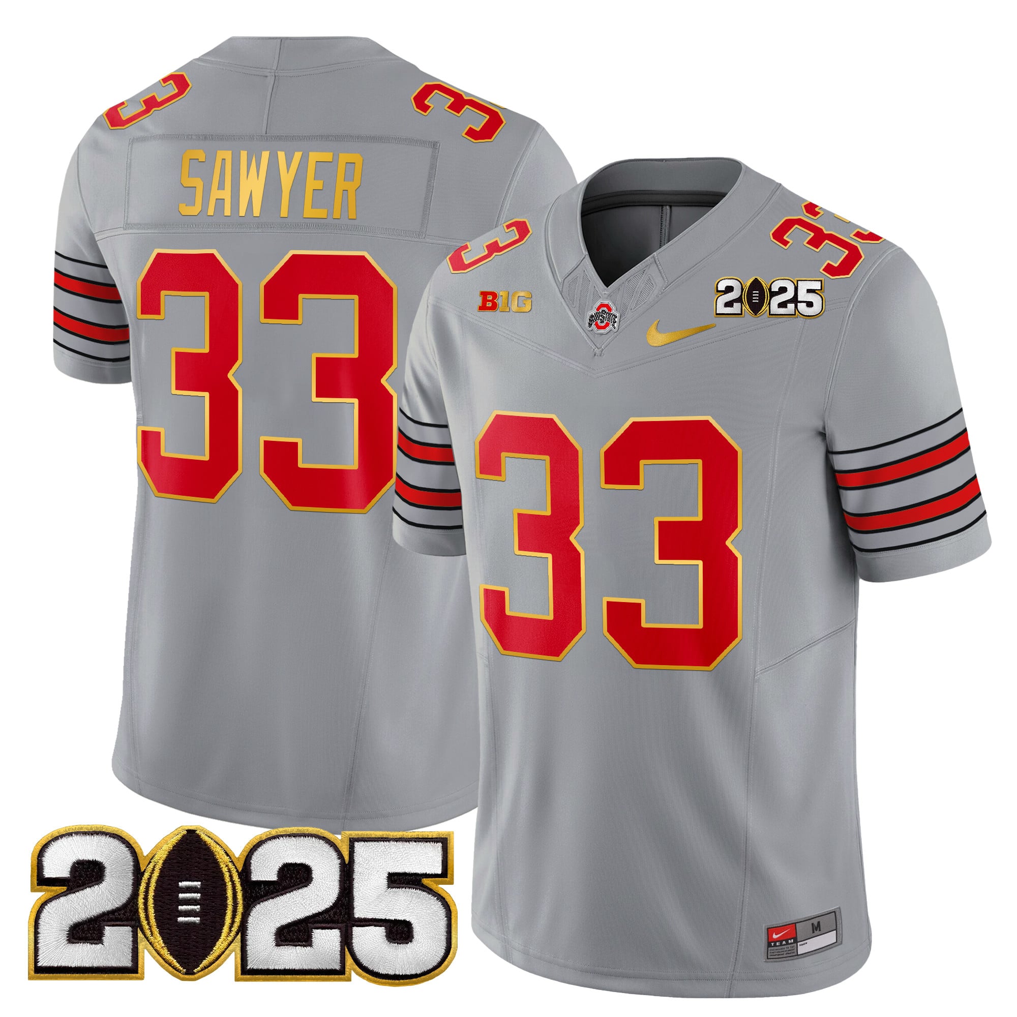 Men's Ohio State Buckeyes 'Heritage Stripe' 2025 CFP Final Patch Gold Trim Vapor Limited Jersey - All Stitched - Image 29