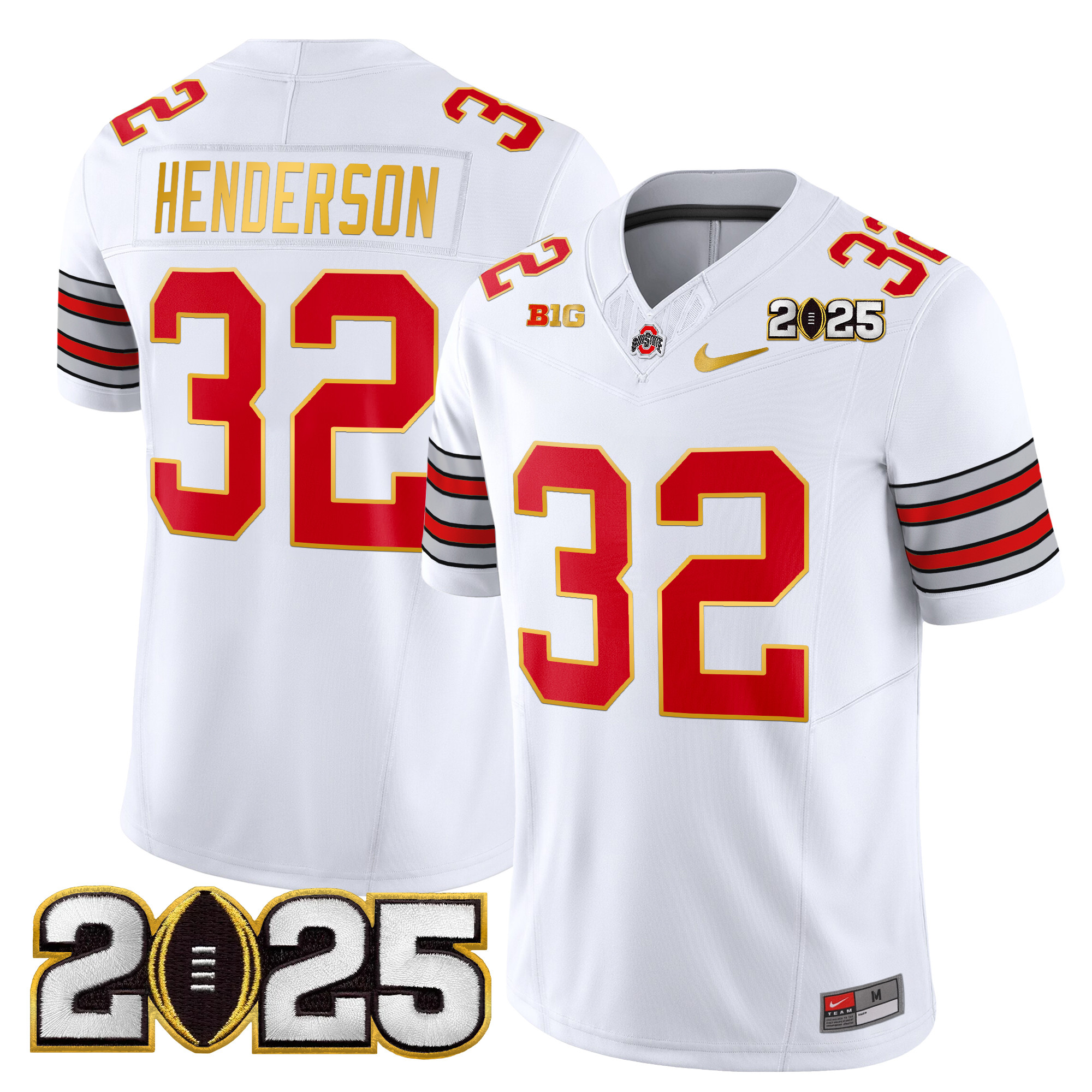 Men's Ohio State Buckeyes 'Heritage Stripe' 2025 CFP Final Patch Gold Trim Vapor Limited Jersey - All Stitched - Image 7