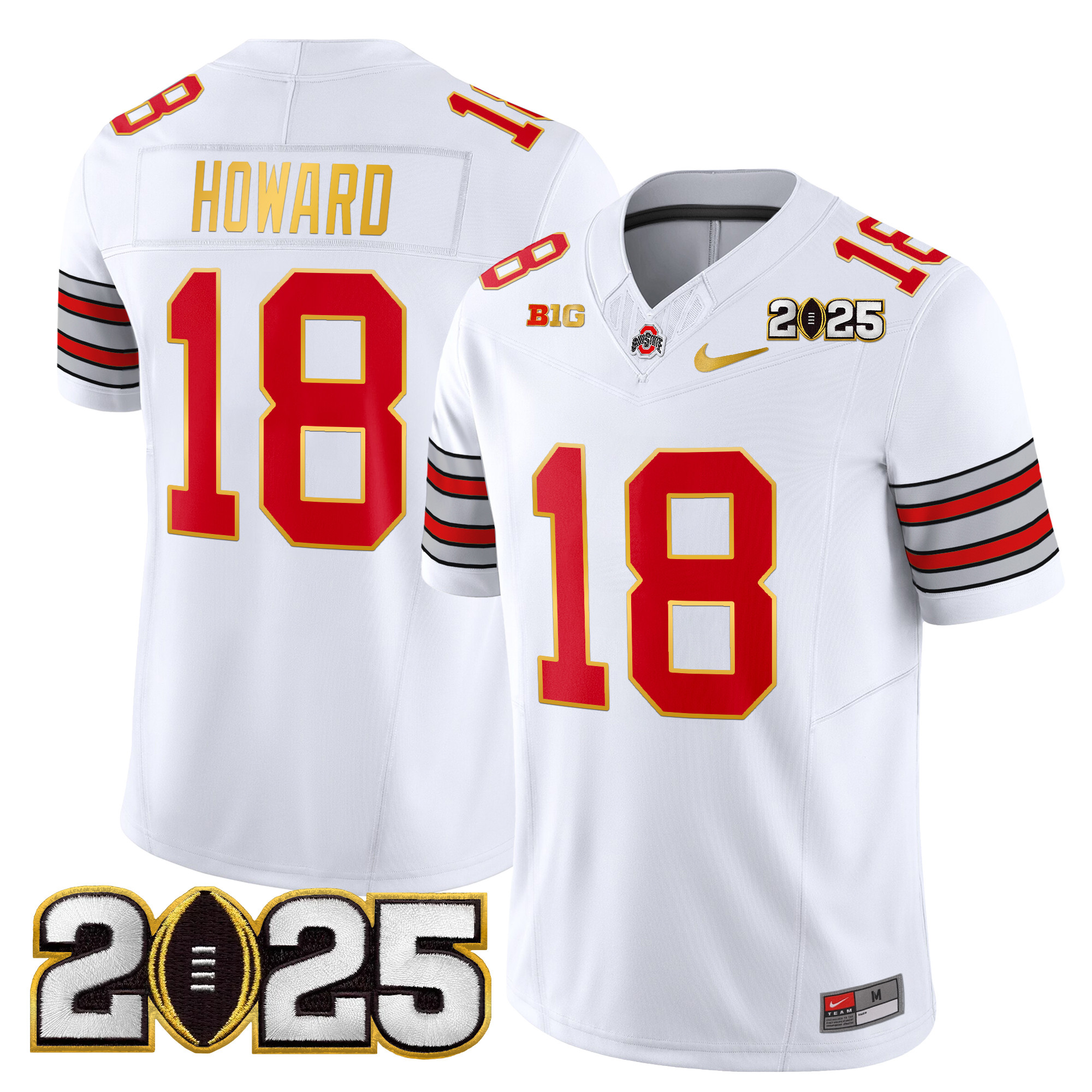 Men's Ohio State Buckeyes 'Heritage Stripe' 2025 CFP Final Patch Gold Trim Vapor Limited Jersey - All Stitched - Image 3