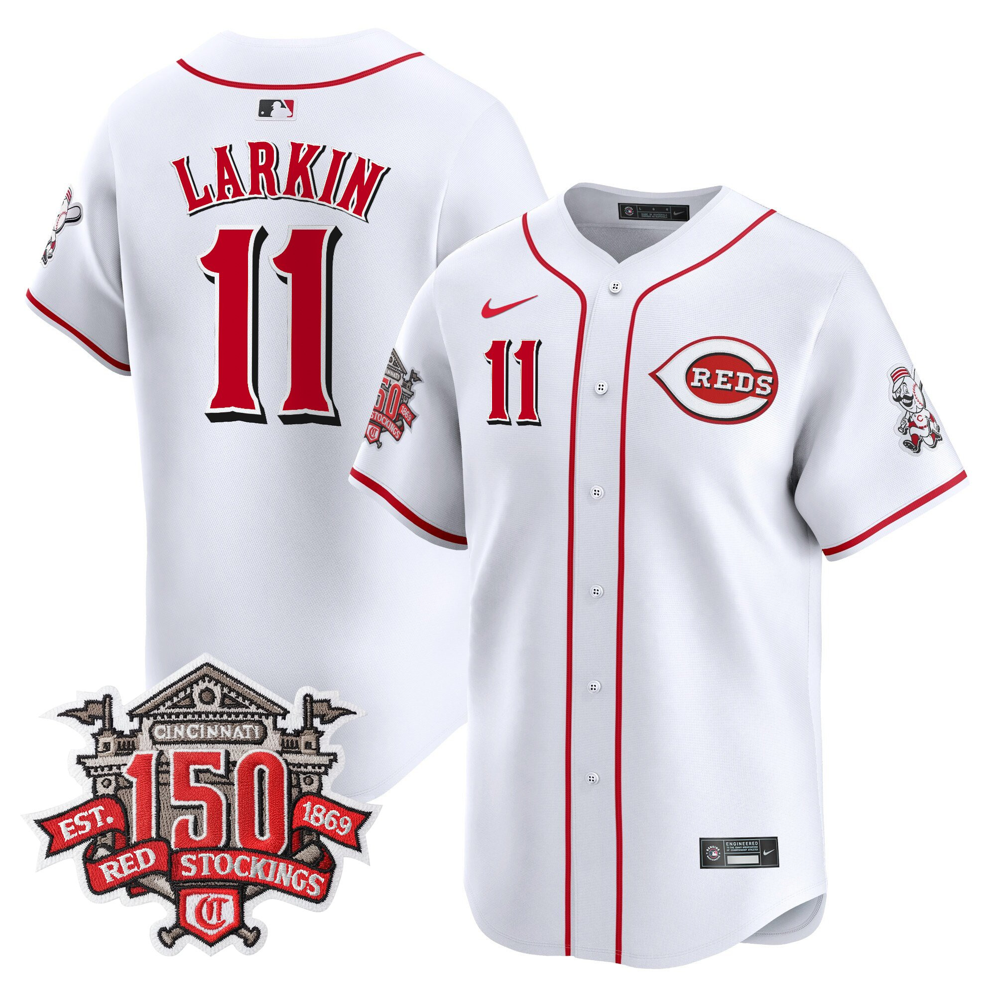 Men's Cincinnati Reds 150th Anniversary Patch Vapor Premier Limited Jersey - All Stitched - Image 4