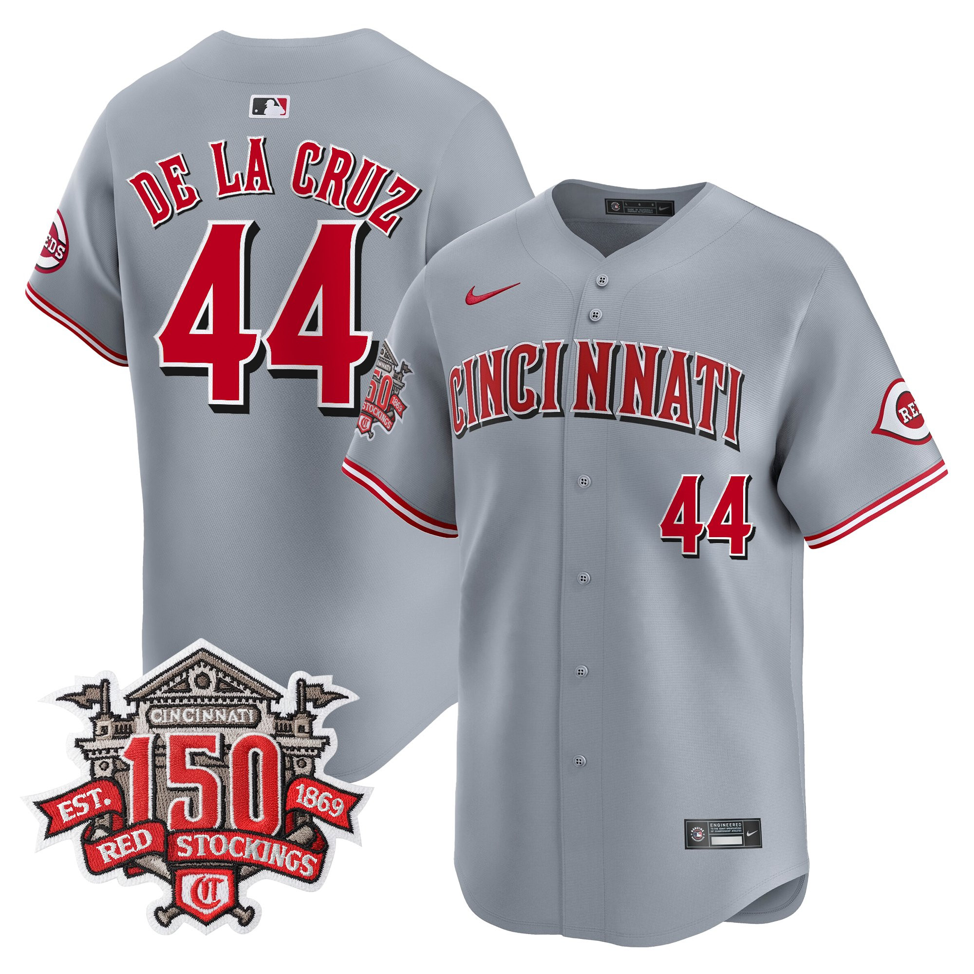 Men's Cincinnati Reds 150th Anniversary Patch Vapor Premier Limited Jersey - All Stitched - Image 21
