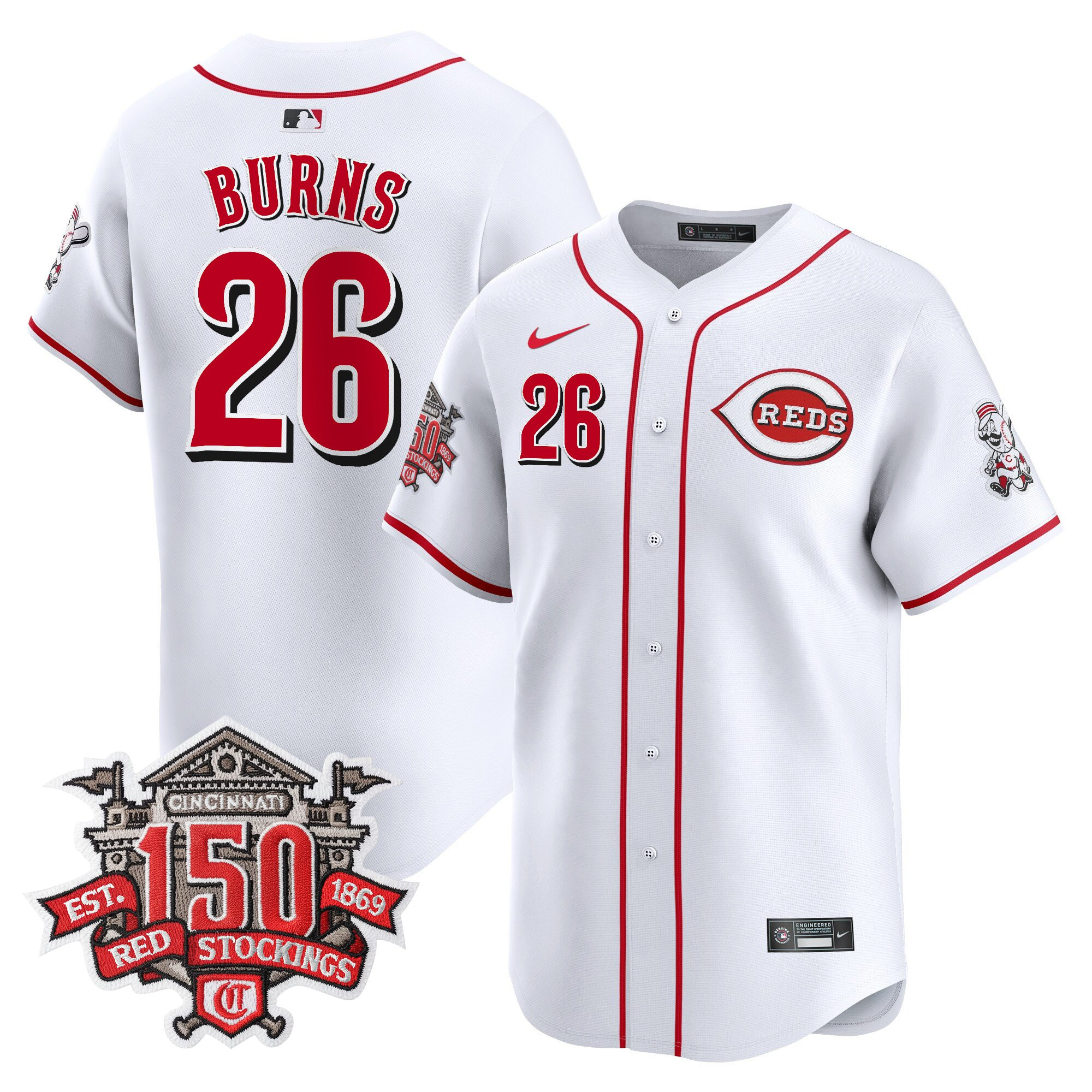 Men's Cincinnati Reds 150th Anniversary Patch Vapor Premier Limited Jersey - All Stitched - Image 9
