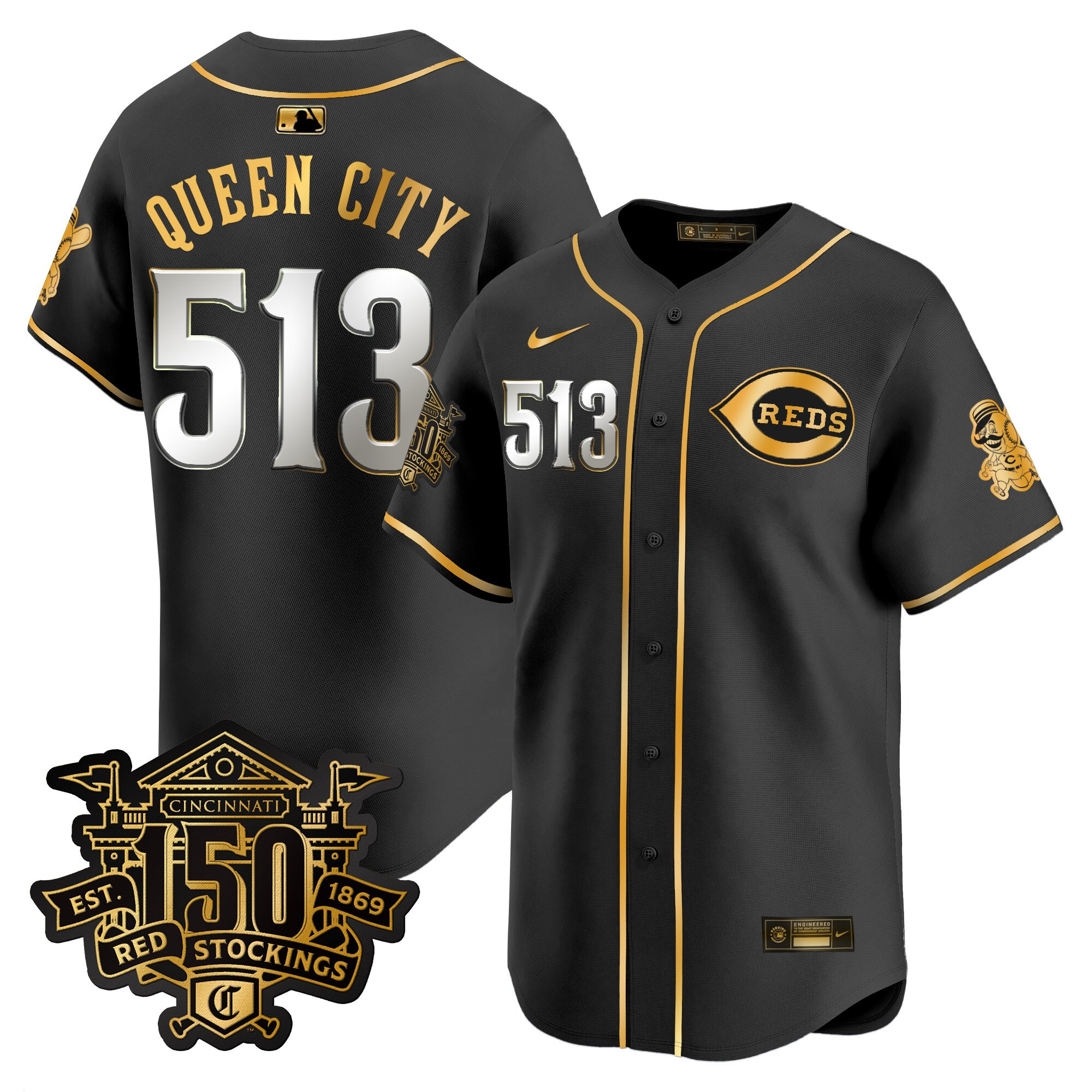 Men's Cincinnati Reds 150th Anniversary Patch Vapor Premier Limited Jersey - All Stitched - Image 32