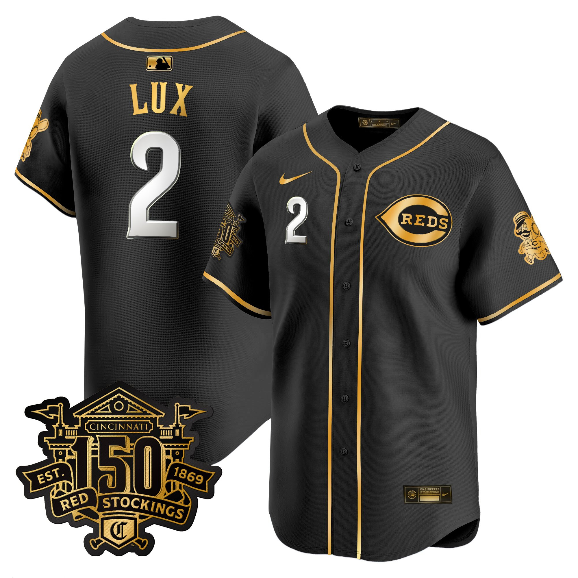 Men's Cincinnati Reds 150th Anniversary Patch Vapor Premier Limited Jersey - All Stitched - Image 35
