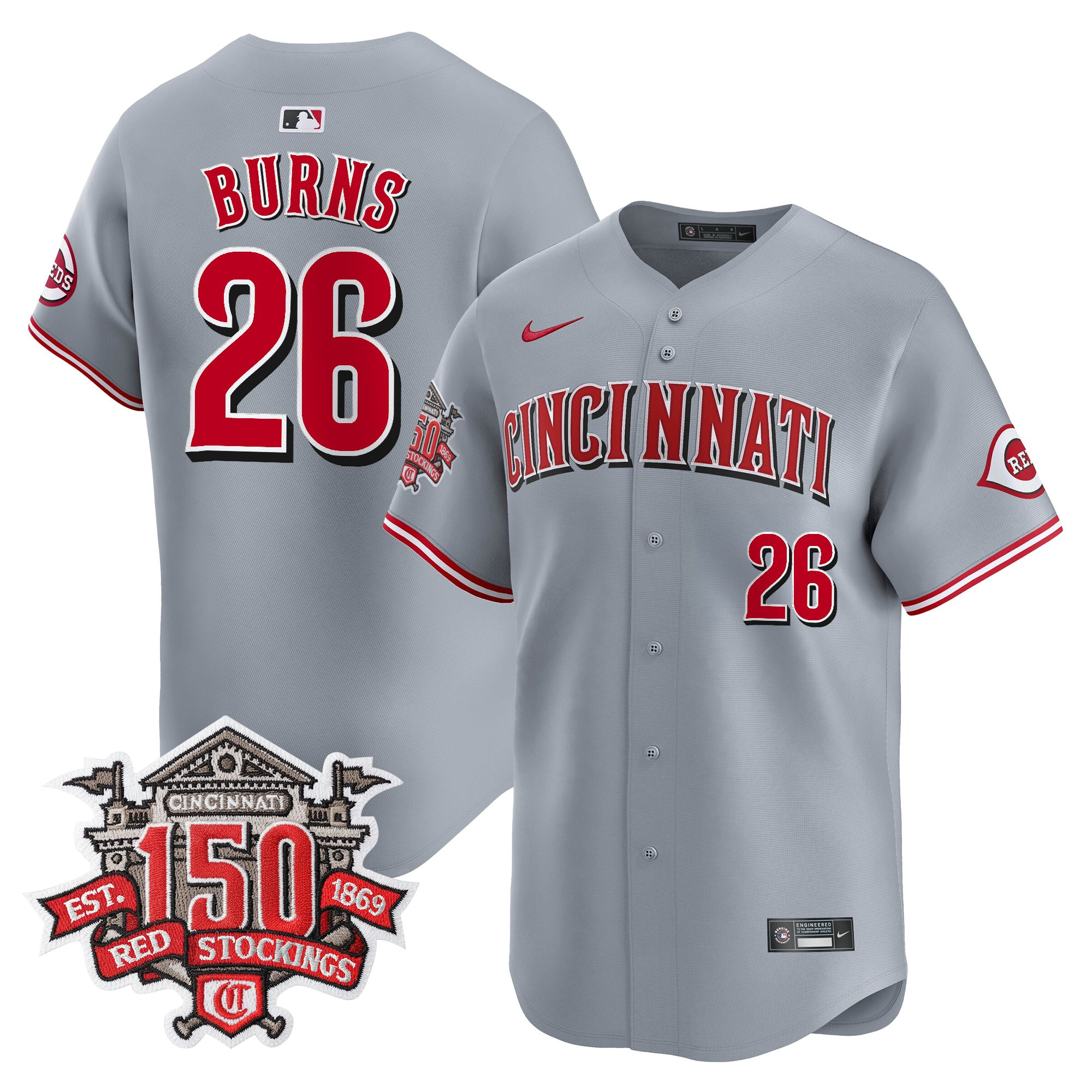 Men's Cincinnati Reds 150th Anniversary Patch Vapor Premier Limited Jersey - All Stitched - Image 29
