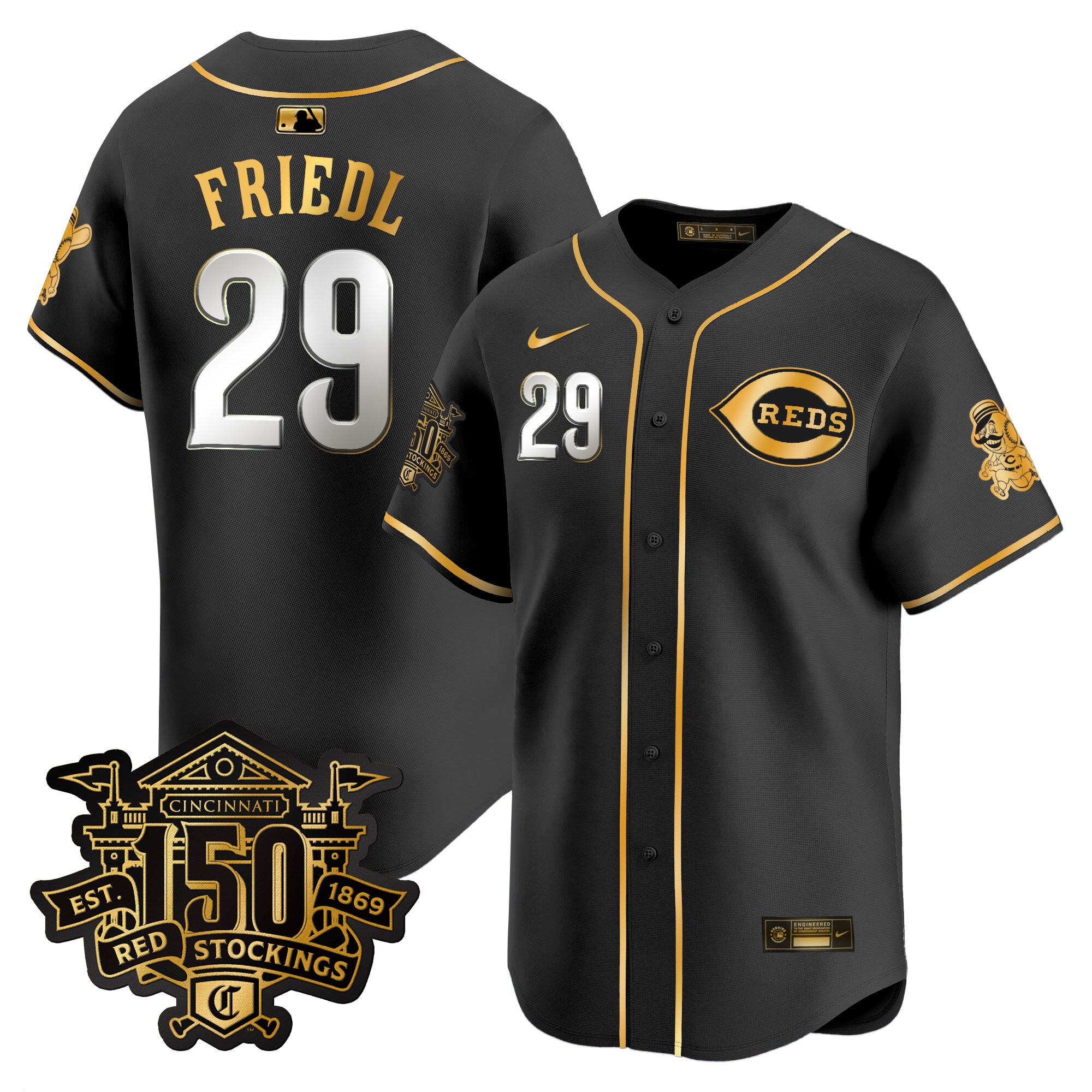 Men's Cincinnati Reds 150th Anniversary Patch Vapor Premier Limited Jersey - All Stitched - Image 36