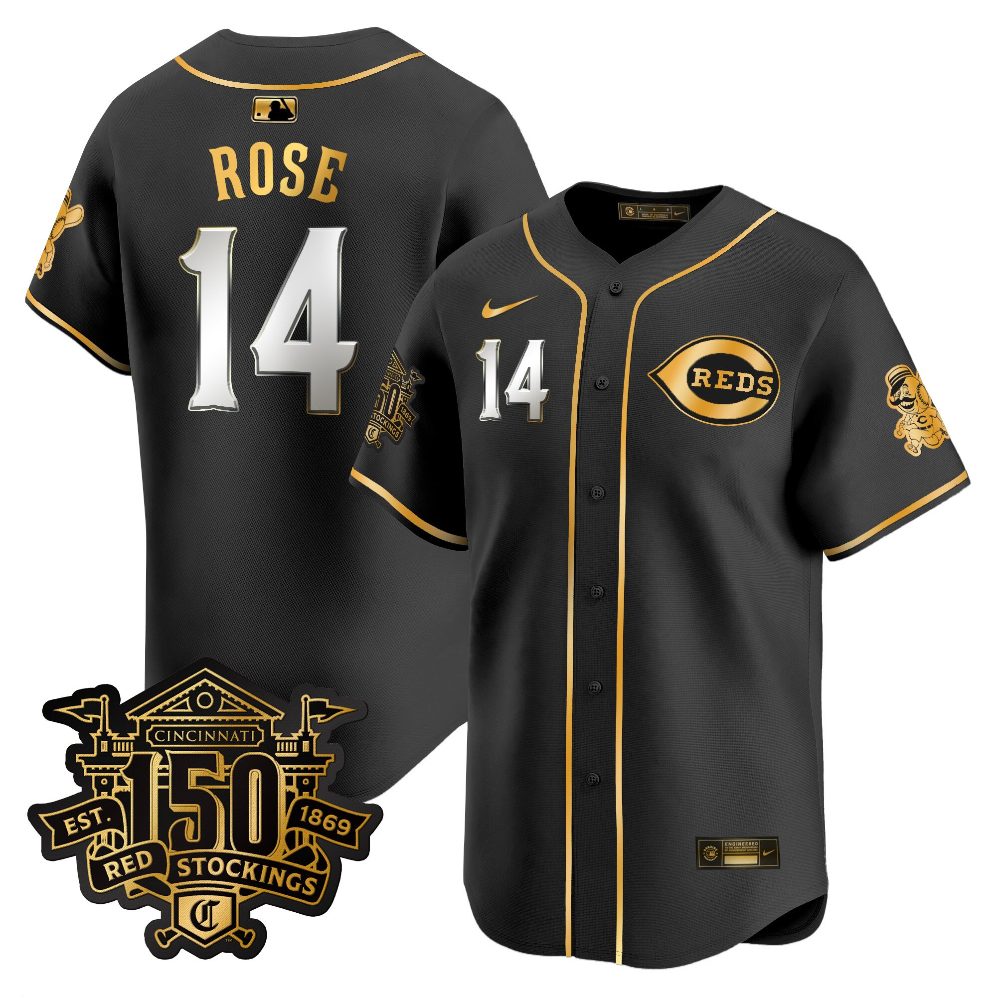 Men's Cincinnati Reds 150th Anniversary Patch Vapor Premier Limited Jersey - All Stitched - Image 33
