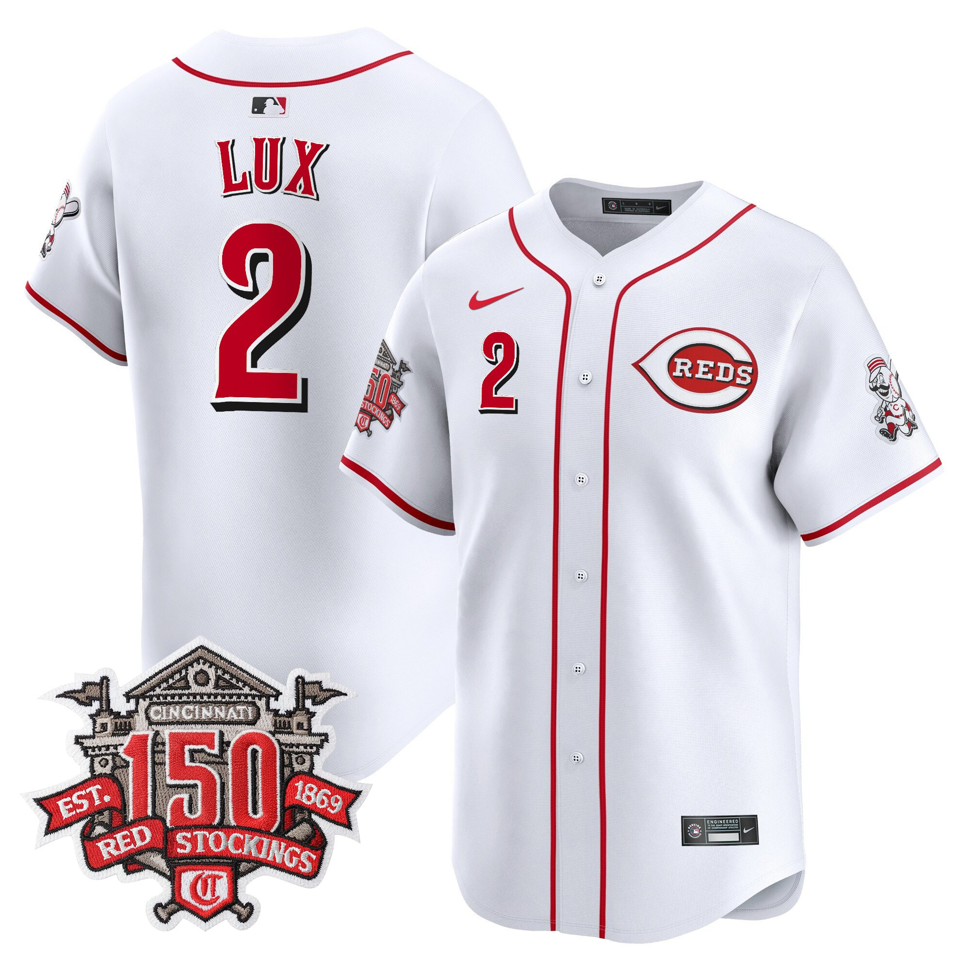 Men's Cincinnati Reds 150th Anniversary Patch Vapor Premier Limited Jersey - All Stitched - Image 5