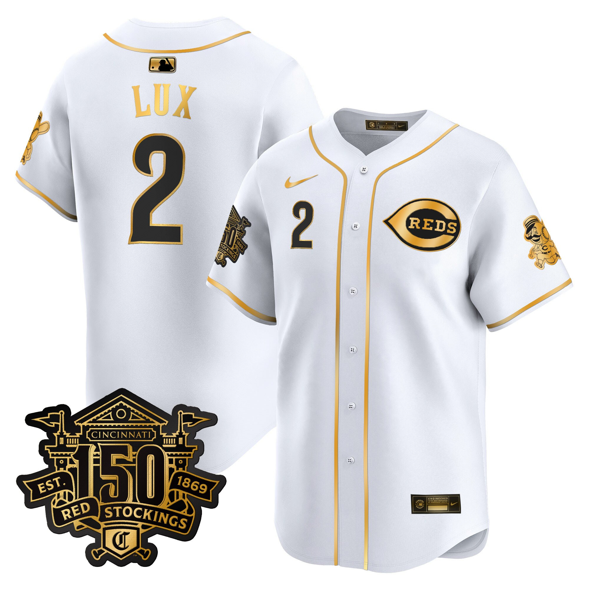 Men's Cincinnati Reds 150th Anniversary Patch Vapor Premier Limited Jersey - All Stitched - Image 45