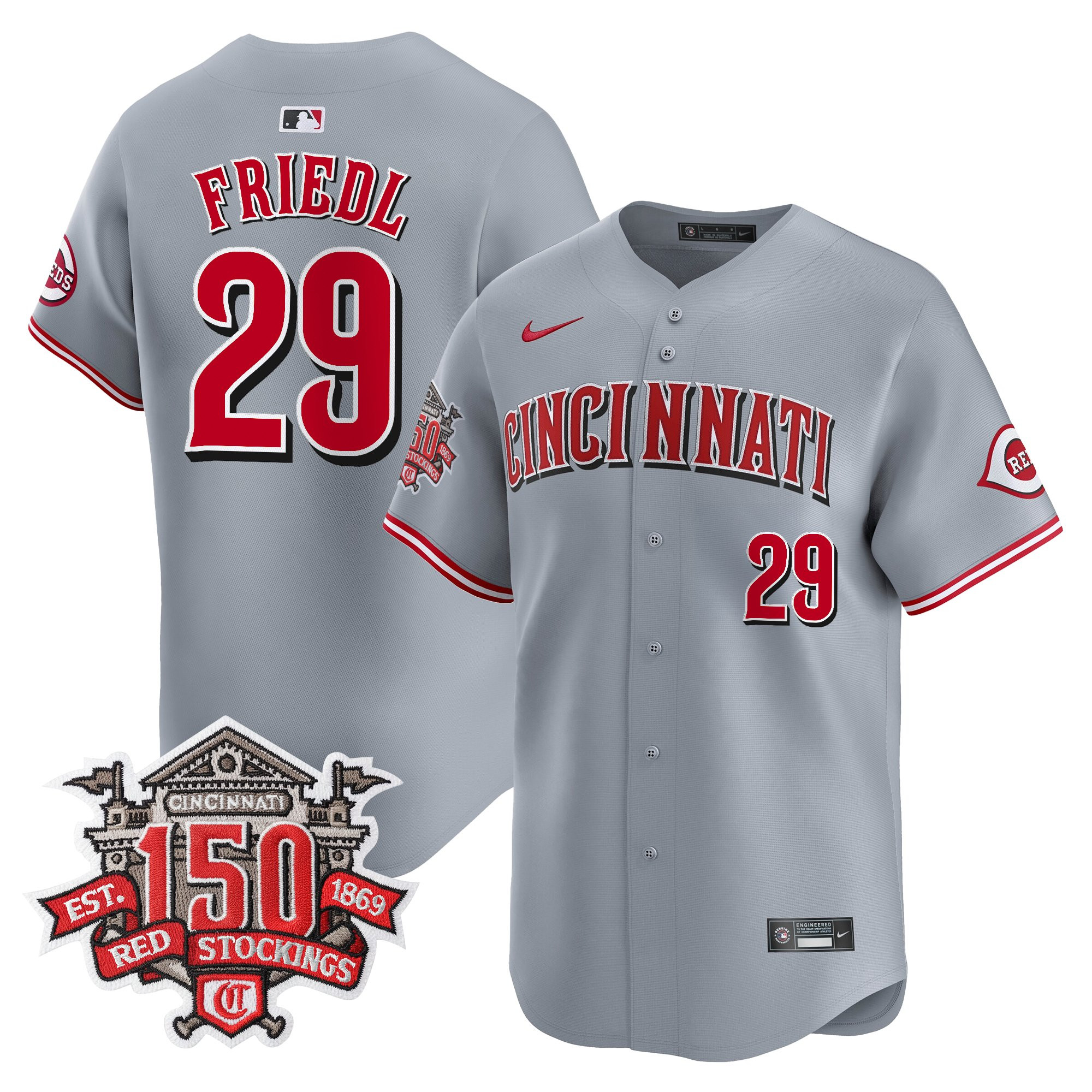 Men's Cincinnati Reds 150th Anniversary Patch Vapor Premier Limited Jersey - All Stitched - Image 26