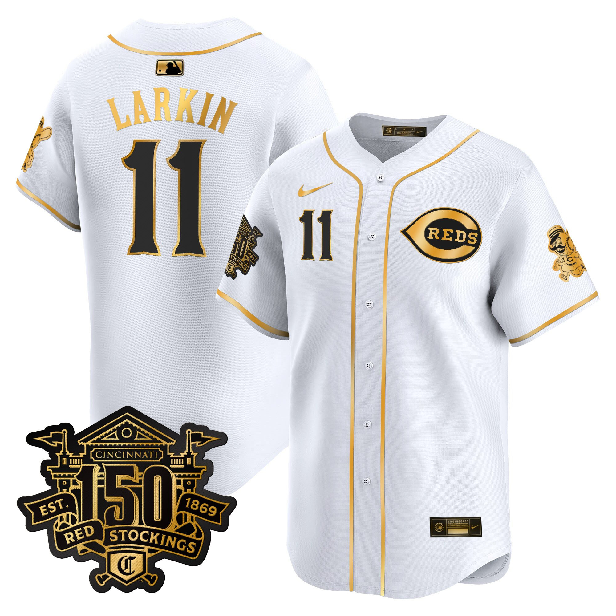 Men's Cincinnati Reds 150th Anniversary Patch Vapor Premier Limited Jersey - All Stitched - Image 44