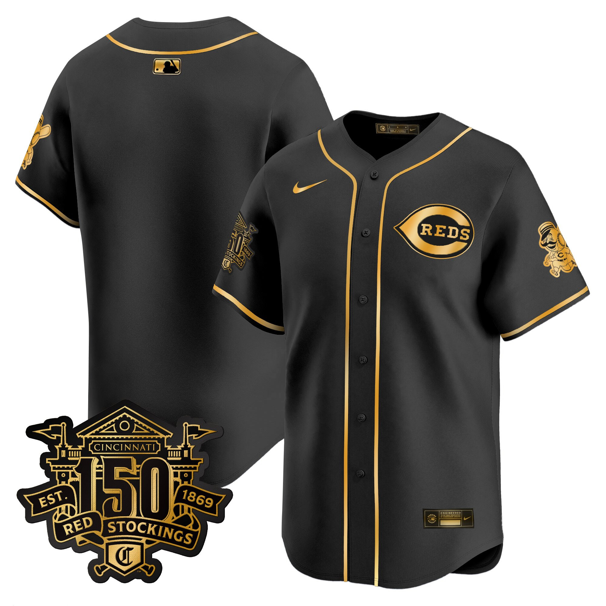 Men's Cincinnati Reds 150th Anniversary Patch Vapor Premier Limited Jersey - All Stitched - Image 40