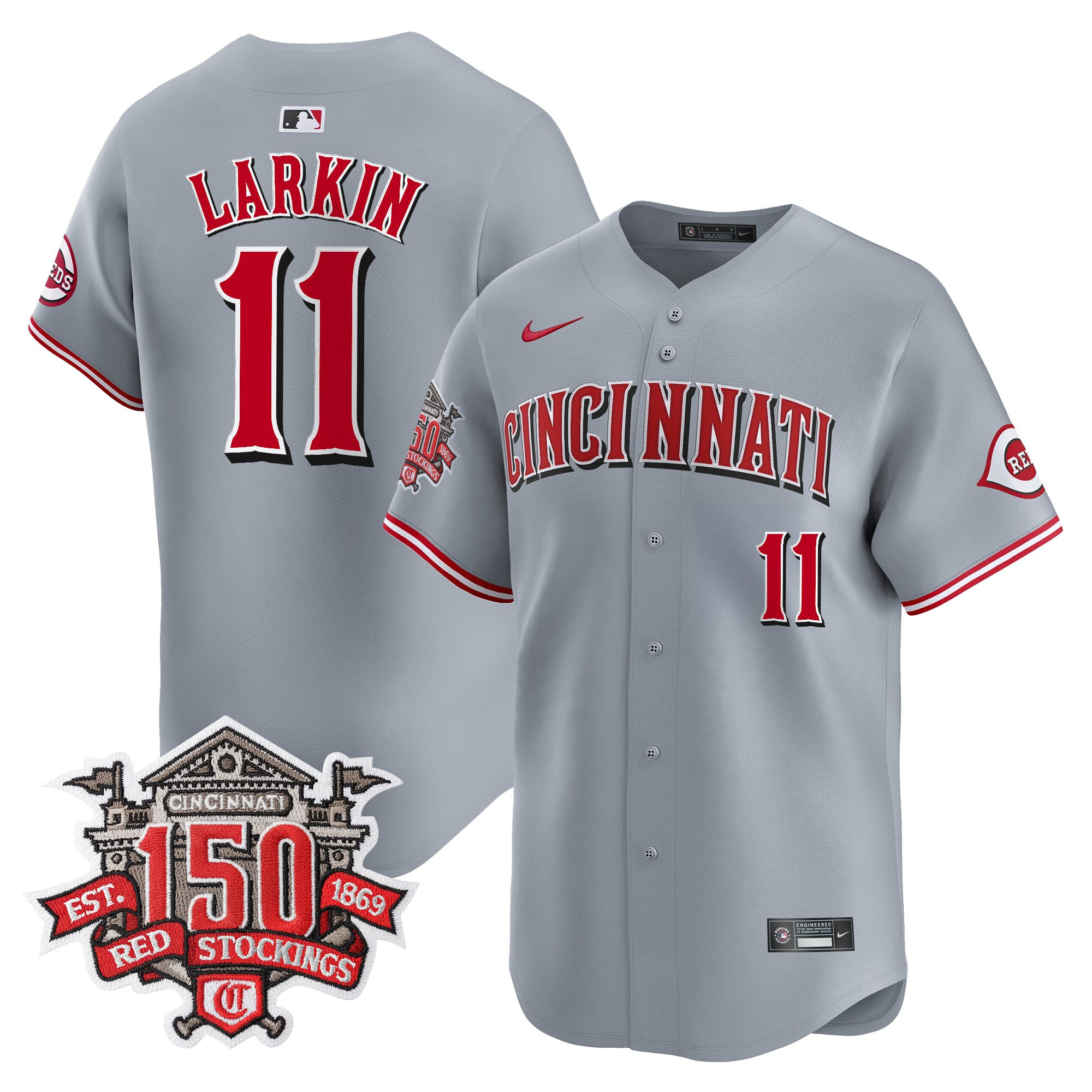 Men's Cincinnati Reds 150th Anniversary Patch Vapor Premier Limited Jersey - All Stitched - Image 24