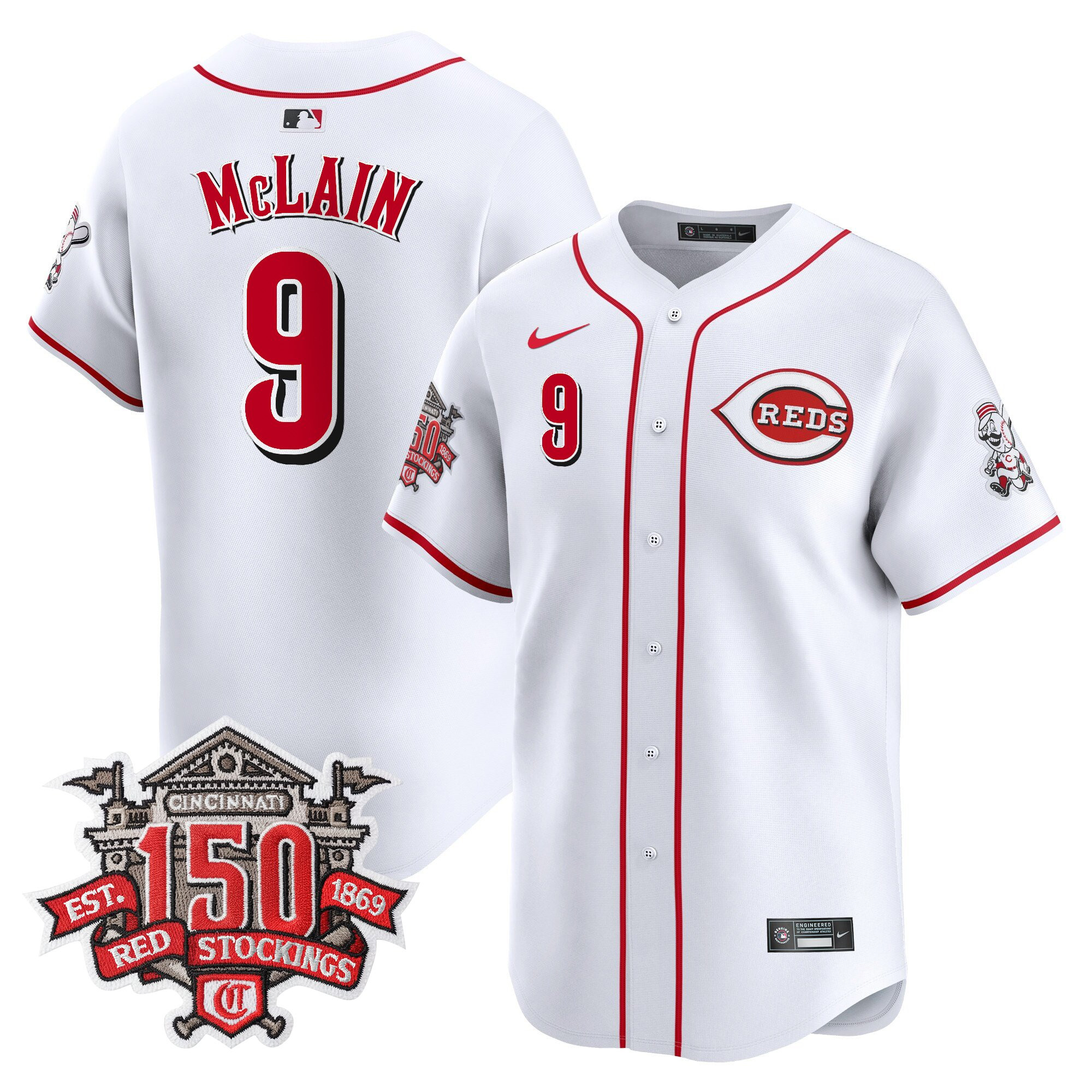 Men's Cincinnati Reds 150th Anniversary Patch Vapor Premier Limited Jersey - All Stitched - Image 8