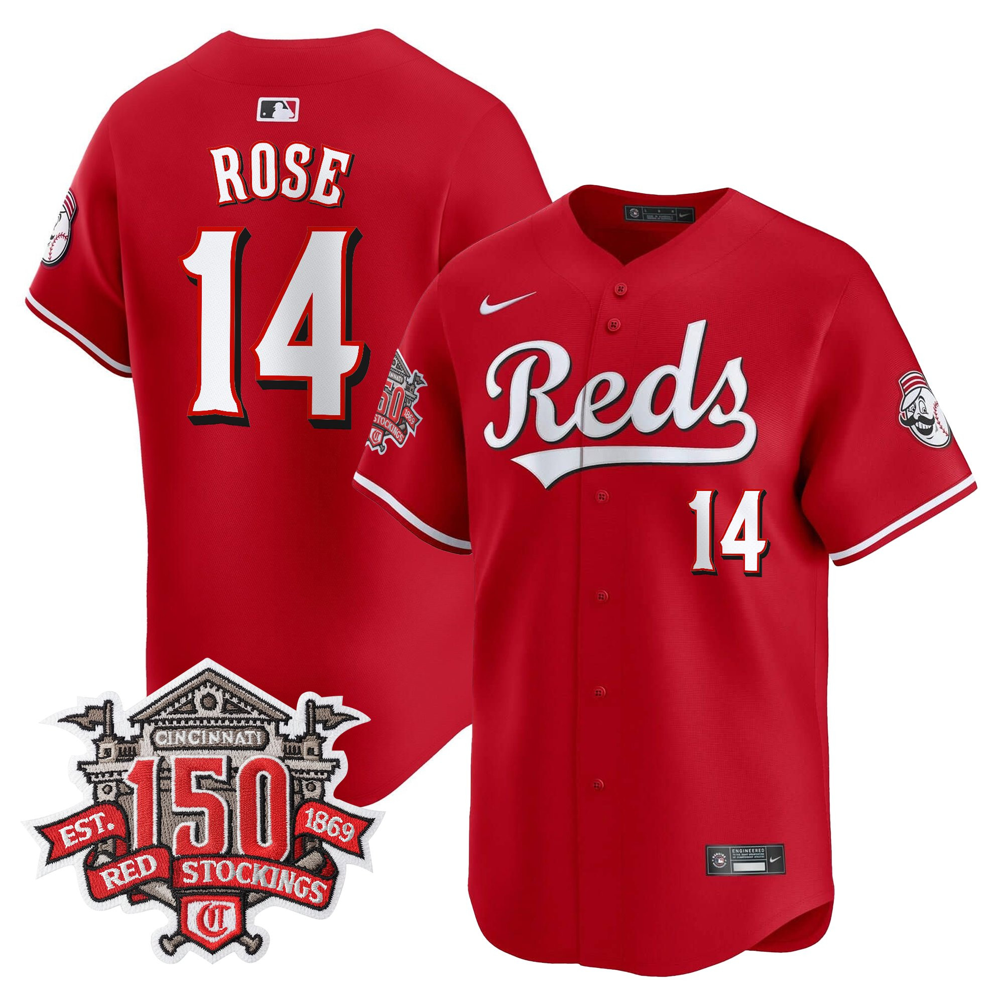 Men's Cincinnati Reds 150th Anniversary Patch Vapor Premier Limited Jersey - All Stitched - Image 13