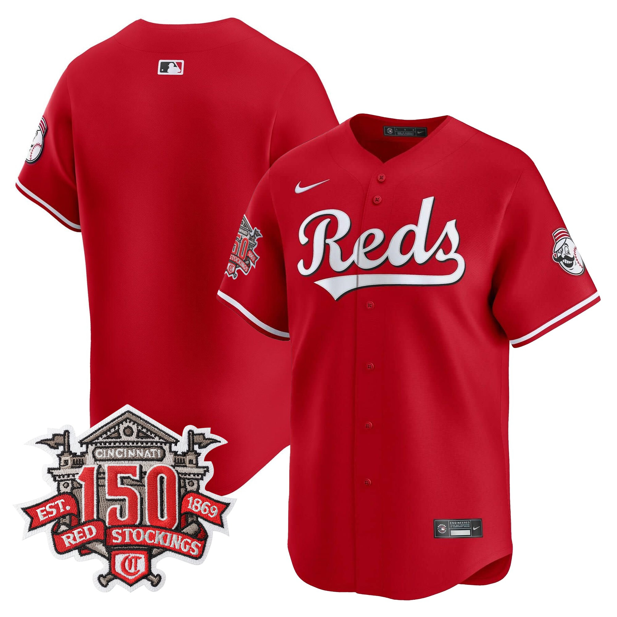 Men's Cincinnati Reds 150th Anniversary Patch Vapor Premier Limited Jersey - All Stitched - Image 20
