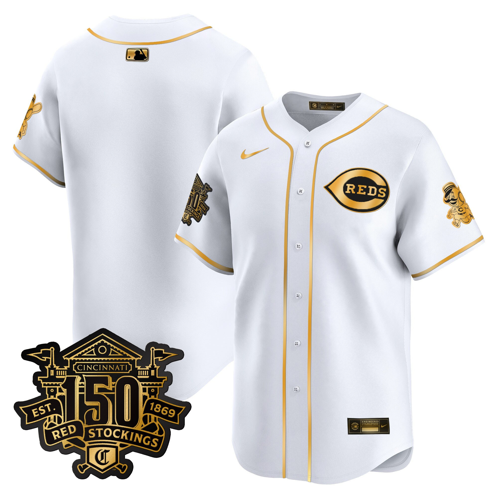 Men's Cincinnati Reds 150th Anniversary Patch Vapor Premier Limited Jersey - All Stitched - Image 50