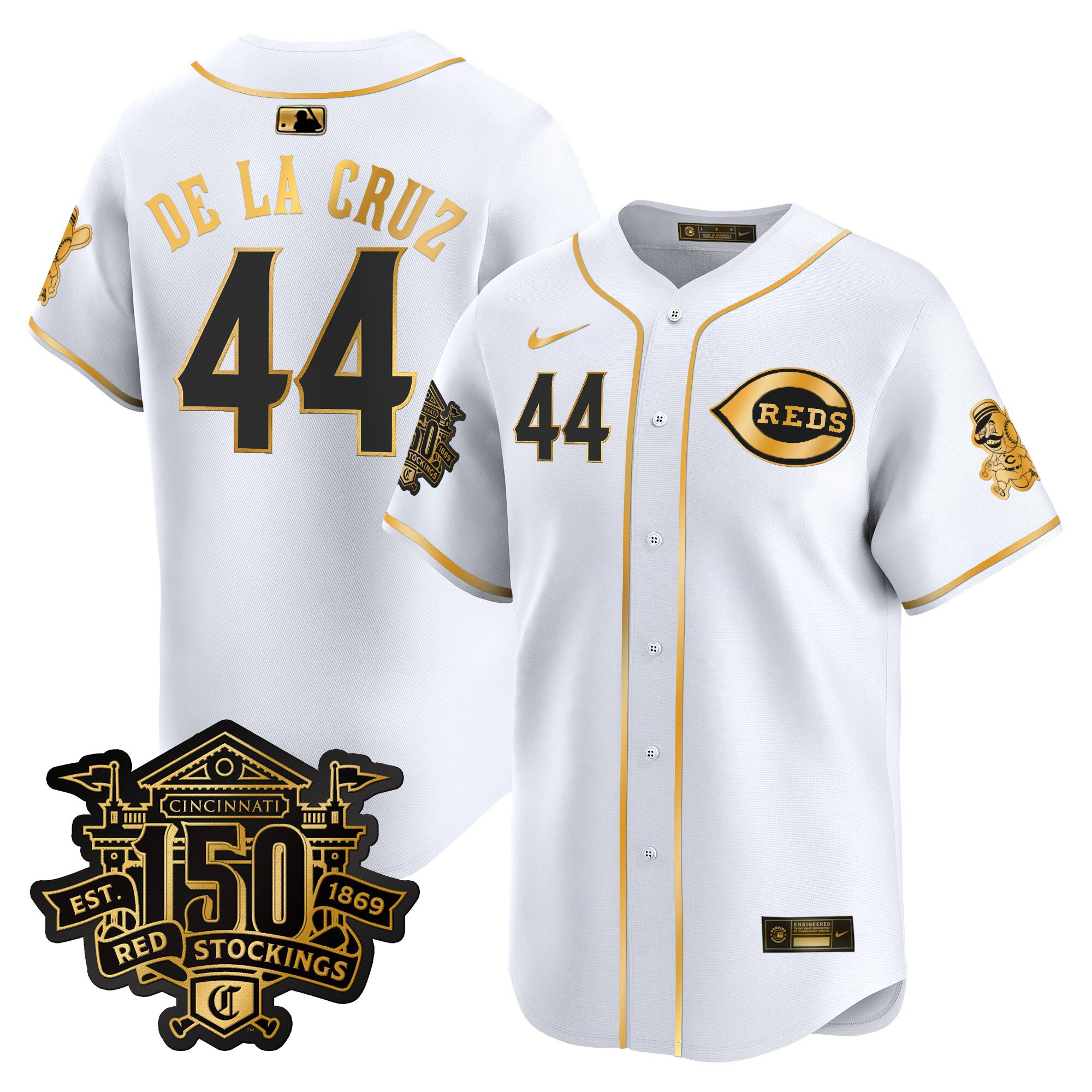 Men's Cincinnati Reds 150th Anniversary Patch Vapor Premier Limited Jersey - All Stitched - Image 41