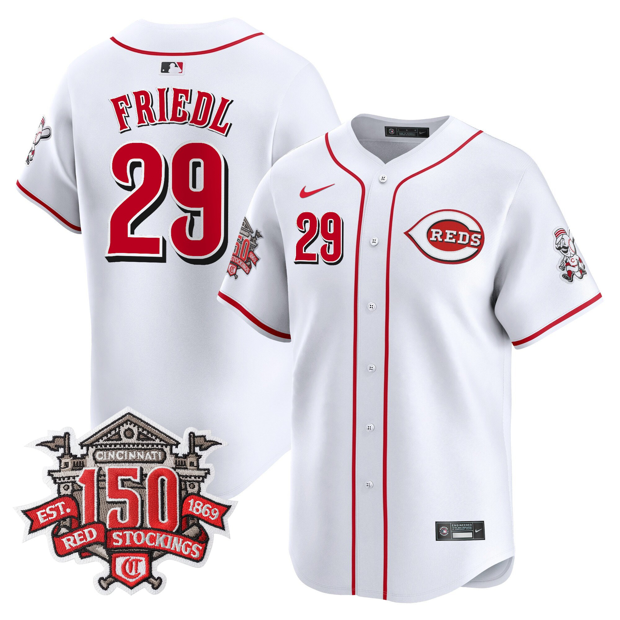 Men's Cincinnati Reds 150th Anniversary Patch Vapor Premier Limited Jersey - All Stitched - Image 6