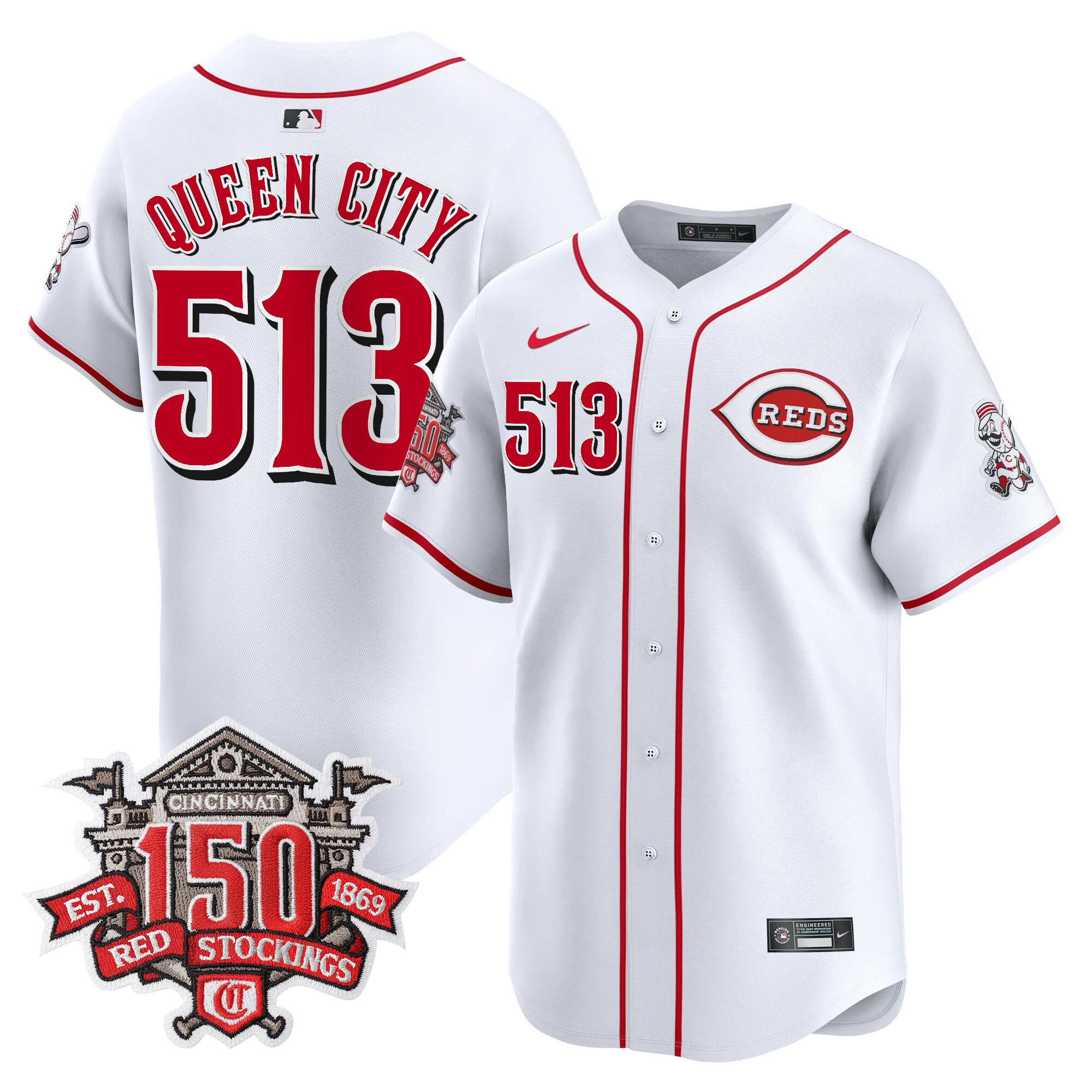 Men's Cincinnati Reds 150th Anniversary Patch Vapor Premier Limited Jersey - All Stitched - Image 2