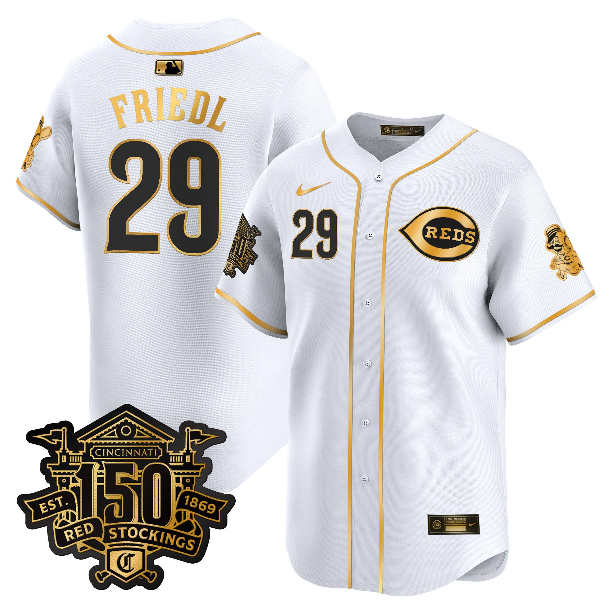 Men's Cincinnati Reds 150th Anniversary Patch Vapor Premier Limited Jersey - All Stitched - Image 46