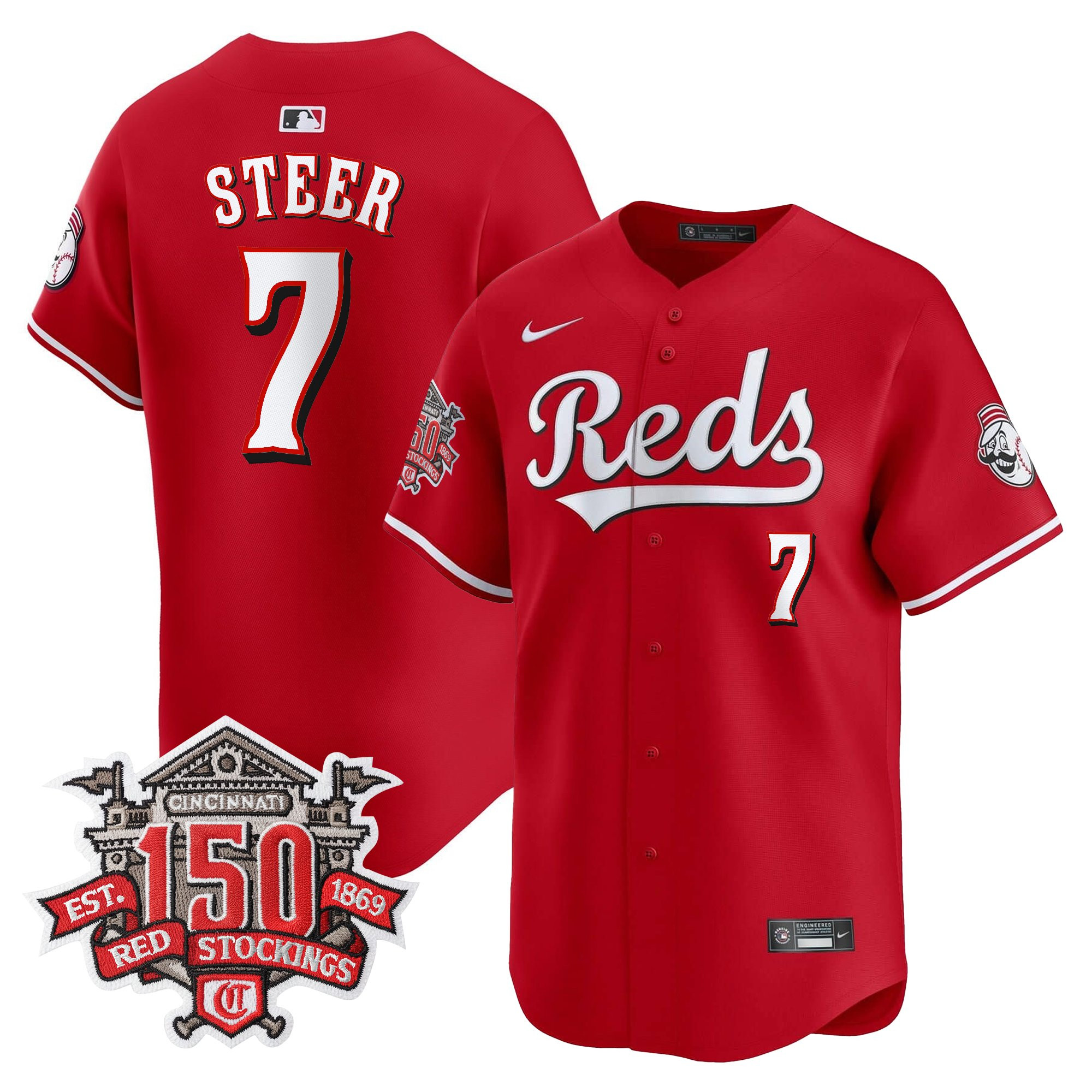 Men's Cincinnati Reds 150th Anniversary Patch Vapor Premier Limited Jersey - All Stitched - Image 17