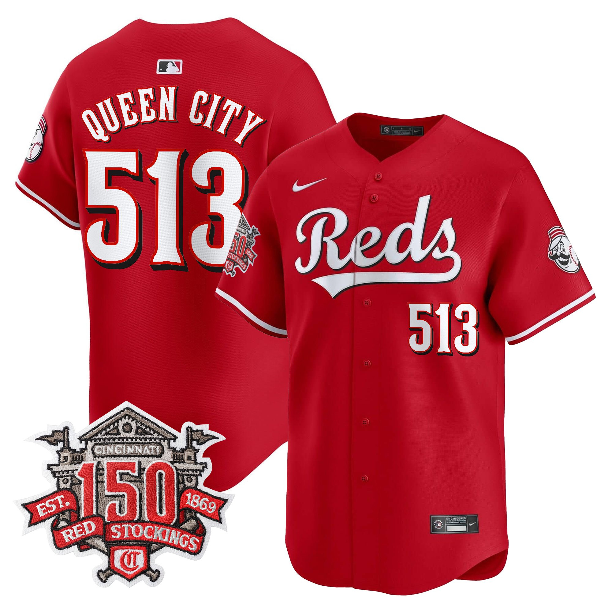 Men's Cincinnati Reds 150th Anniversary Patch Vapor Premier Limited Jersey - All Stitched - Image 12