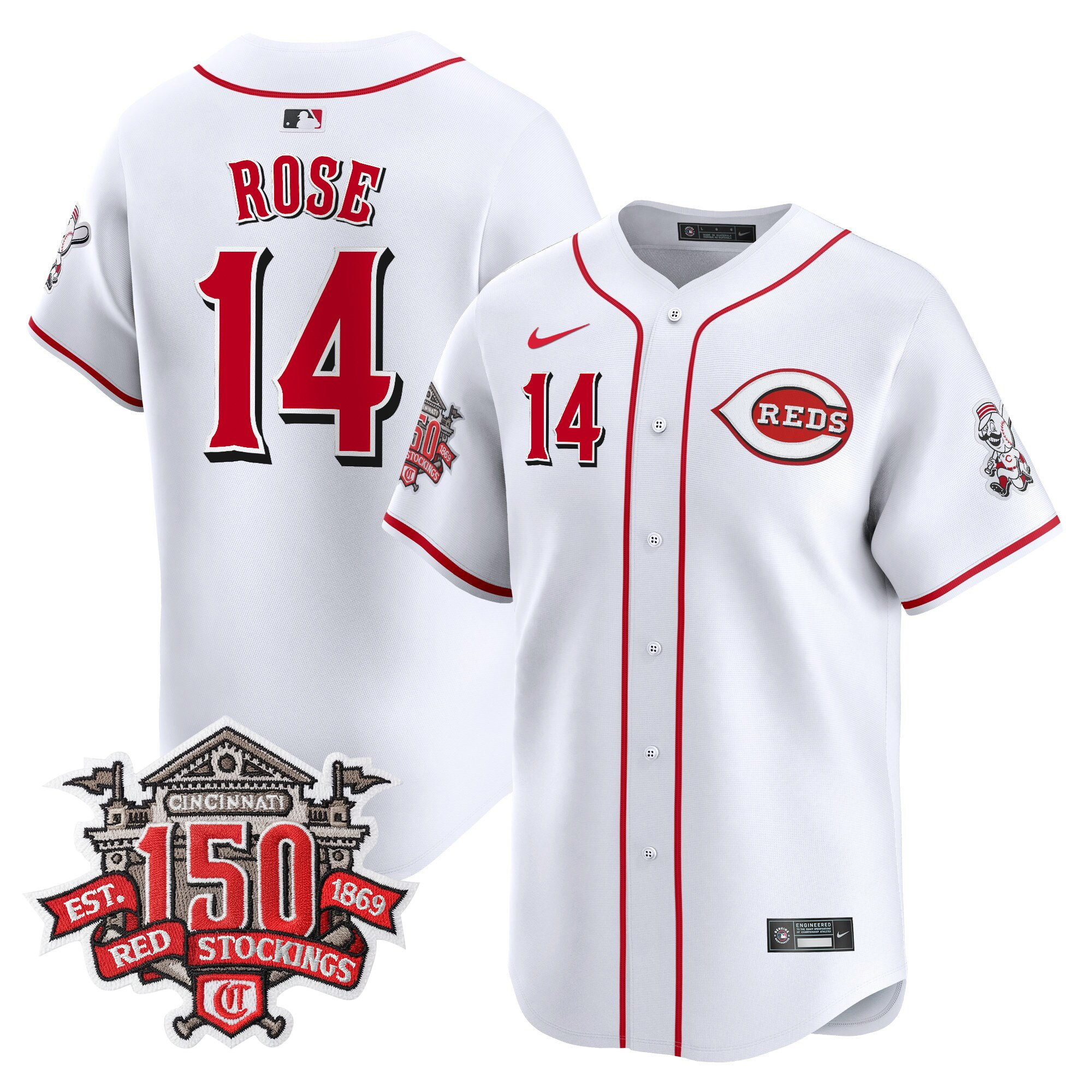 Men's Cincinnati Reds 150th Anniversary Patch Vapor Premier Limited Jersey - All Stitched - Image 3