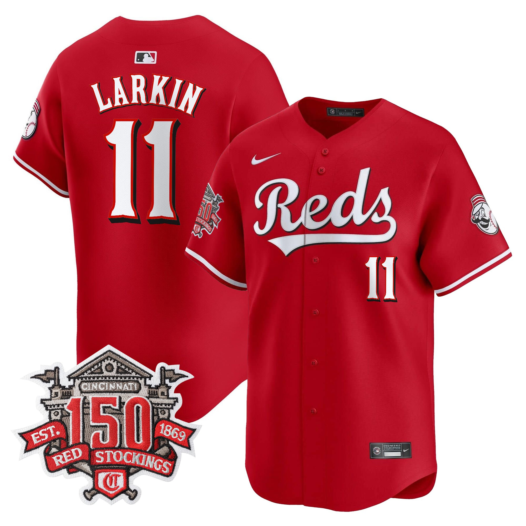 Men's Cincinnati Reds 150th Anniversary Patch Vapor Premier Limited Jersey - All Stitched - Image 14