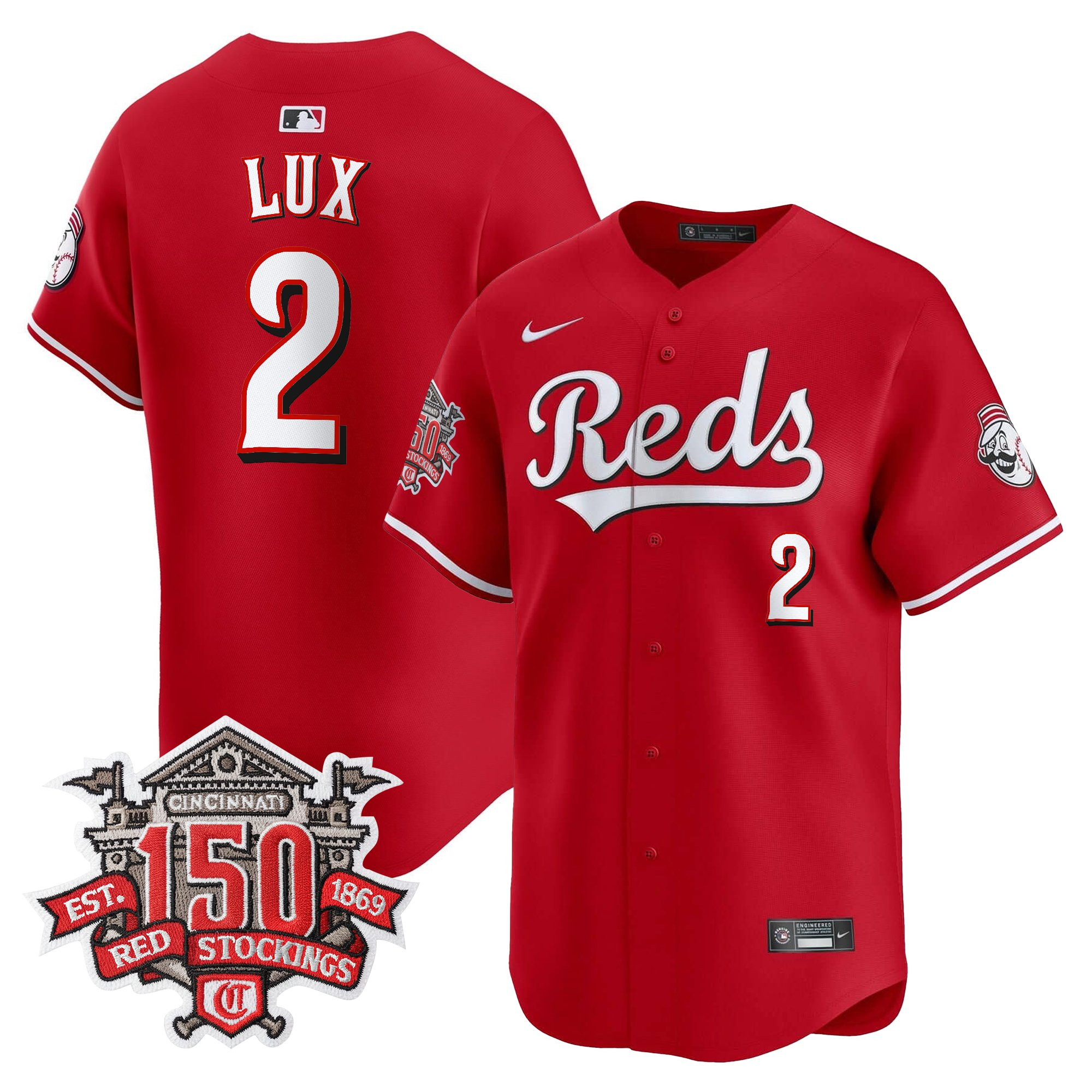 Men's Cincinnati Reds 150th Anniversary Patch Vapor Premier Limited Jersey - All Stitched - Image 15