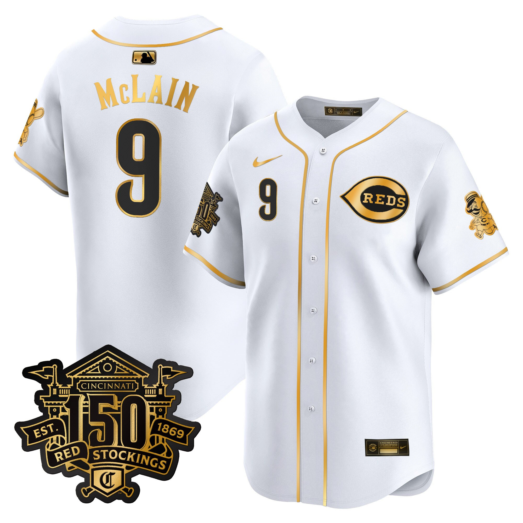 Men's Cincinnati Reds 150th Anniversary Patch Vapor Premier Limited Jersey - All Stitched - Image 48