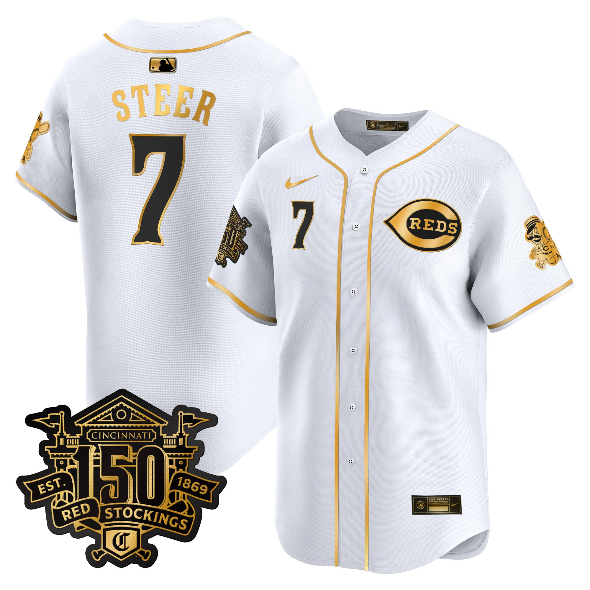 Men's Cincinnati Reds 150th Anniversary Patch Vapor Premier Limited Jersey - All Stitched - Image 47