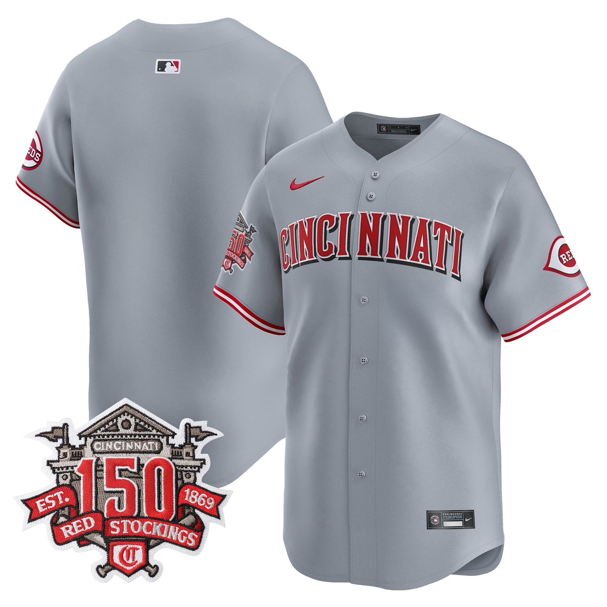 Men's Cincinnati Reds 150th Anniversary Patch Vapor Premier Limited Jersey - All Stitched - Image 30