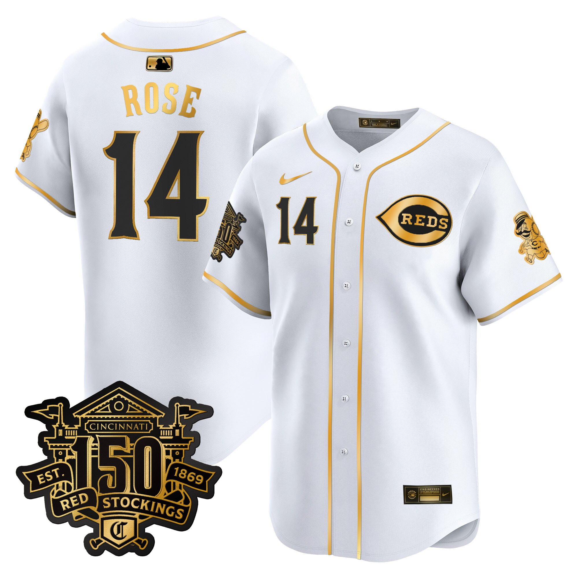 Men's Cincinnati Reds 150th Anniversary Patch Vapor Premier Limited Jersey - All Stitched - Image 43