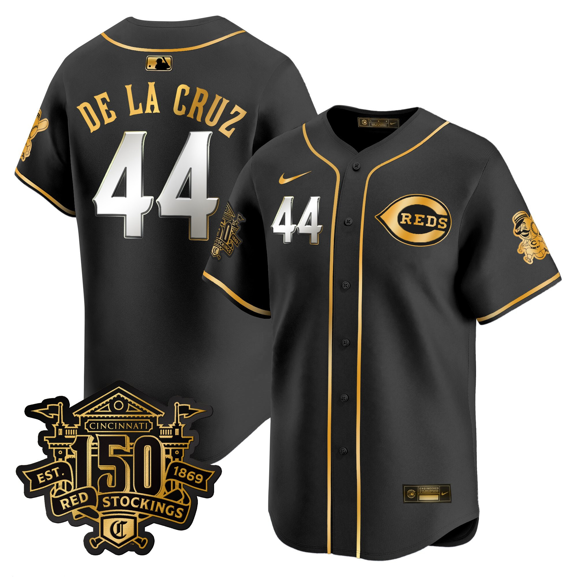 Men's Cincinnati Reds 150th Anniversary Patch Vapor Premier Limited Jersey - All Stitched - Image 31