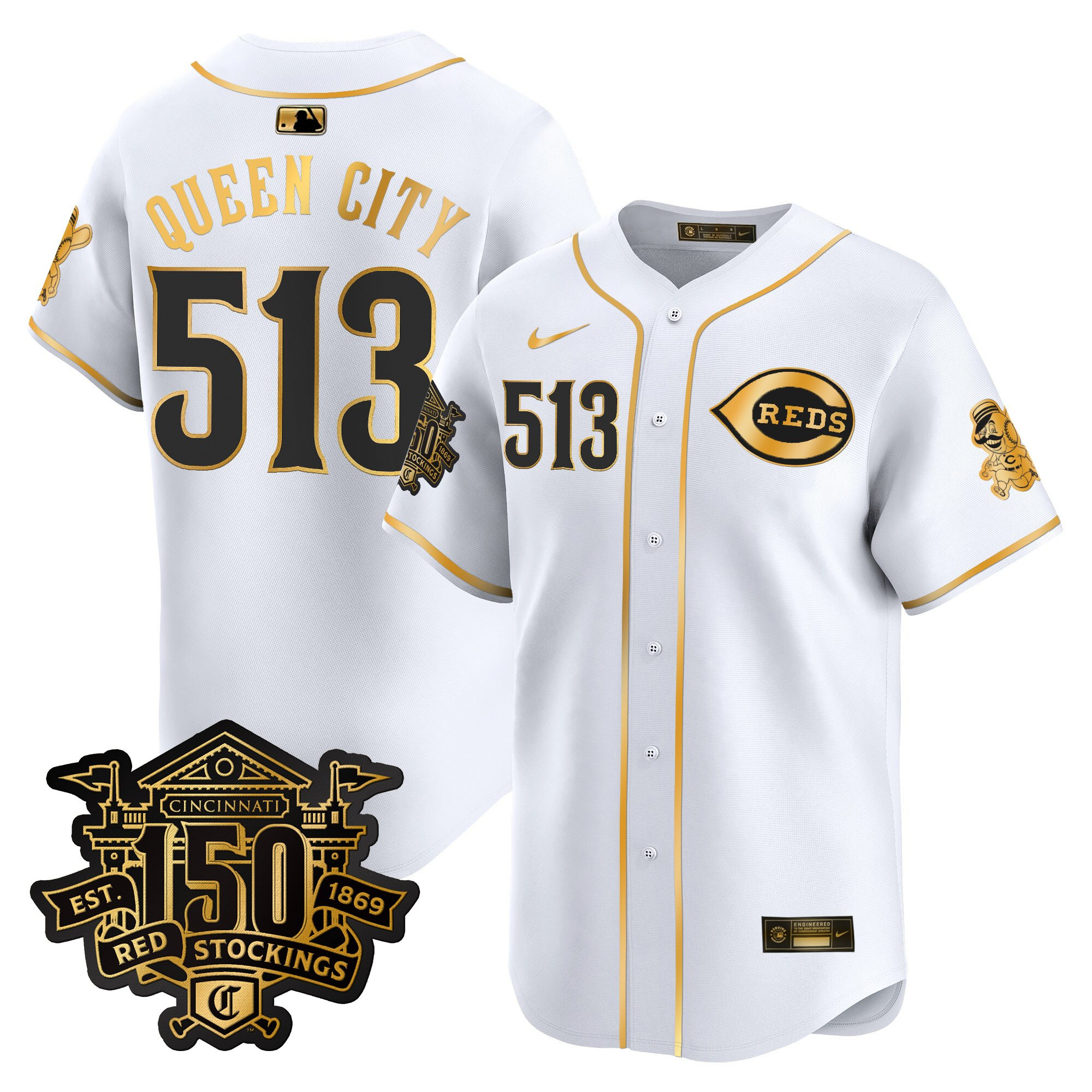 Men's Cincinnati Reds 150th Anniversary Patch Vapor Premier Limited Jersey - All Stitched - Image 42