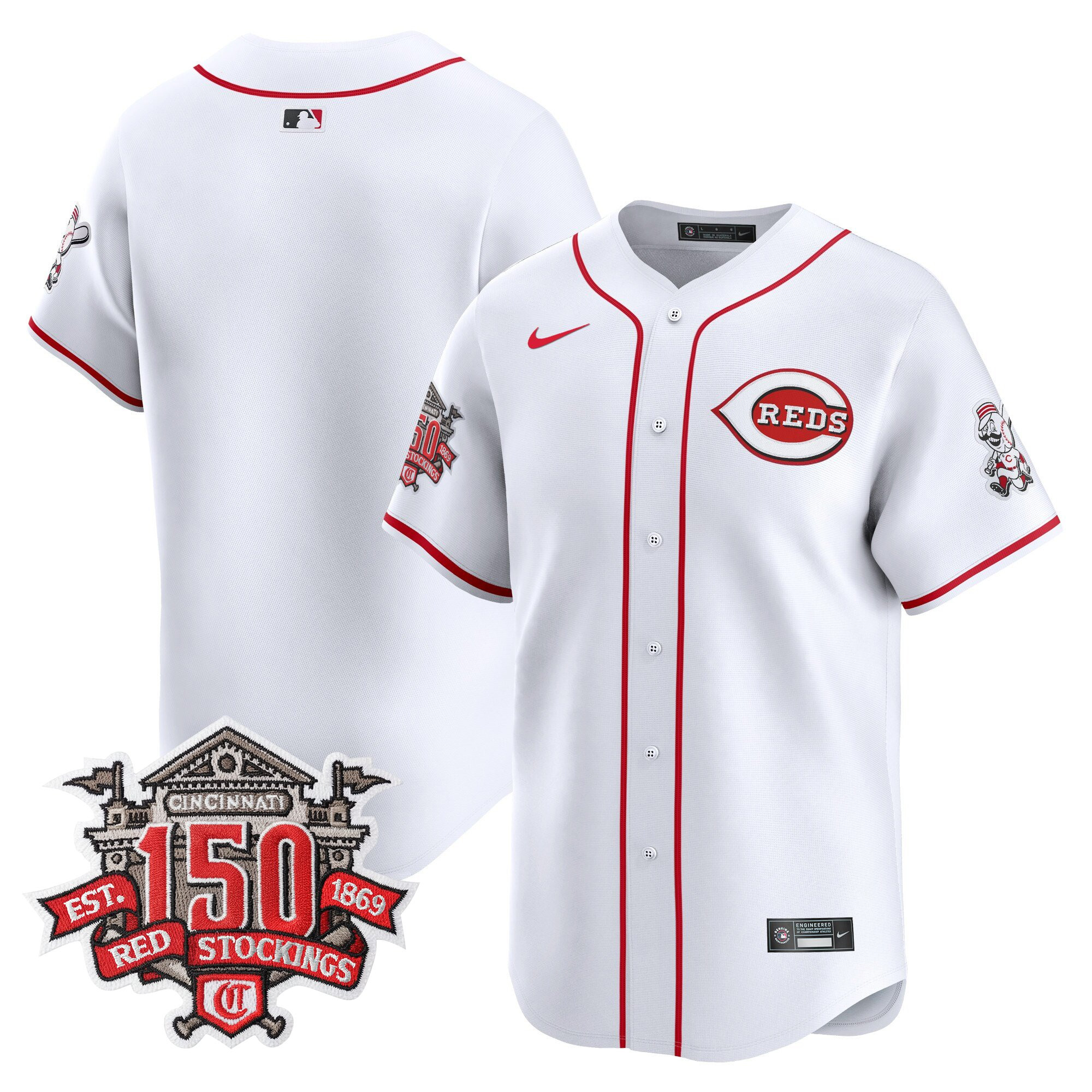 Men's Cincinnati Reds 150th Anniversary Patch Vapor Premier Limited Jersey - All Stitched - Image 10