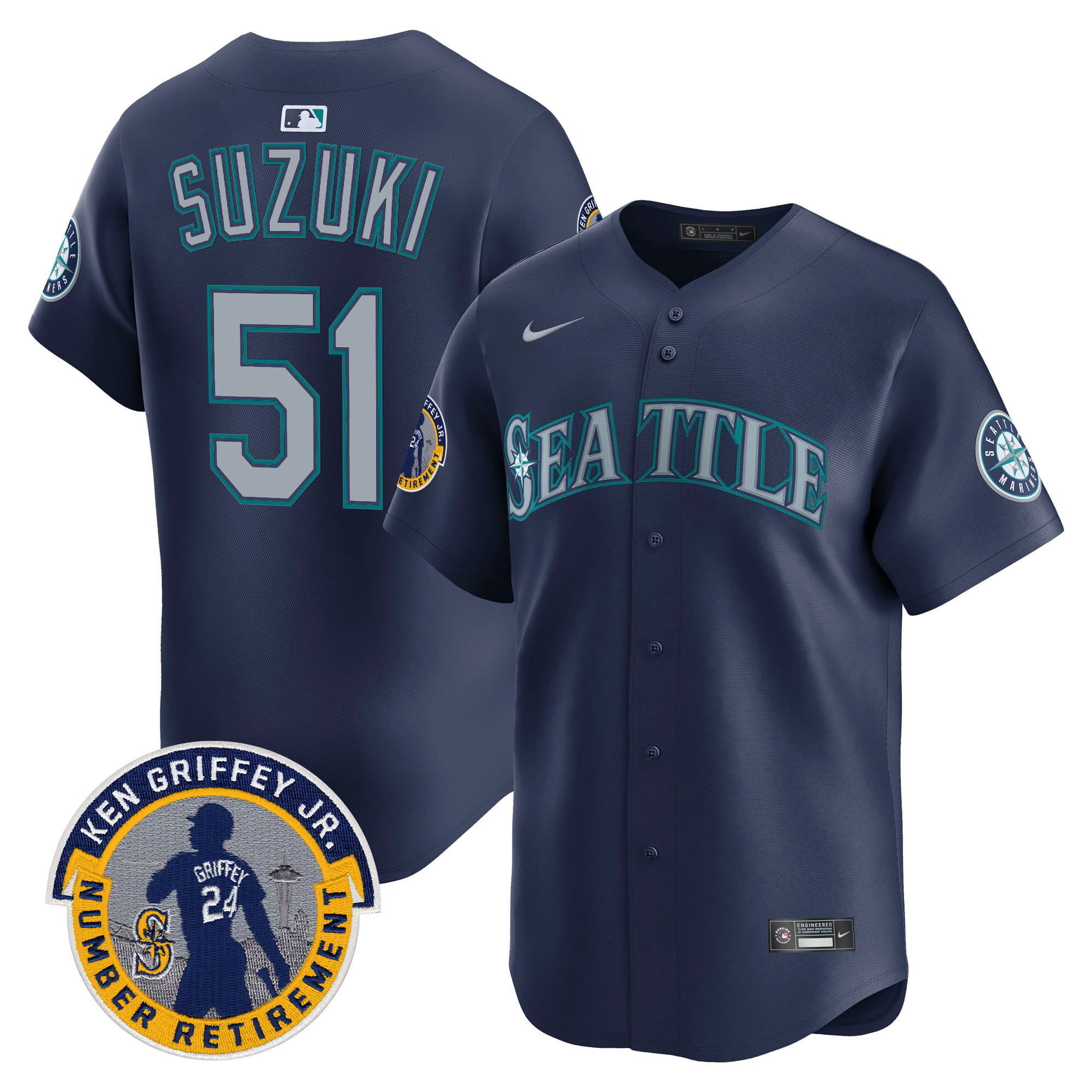 Men's Seattle Mariners 2025 Ken Griffey Jr. Patch Vapor Premier Limited Jersey - All Stitched - Image 49