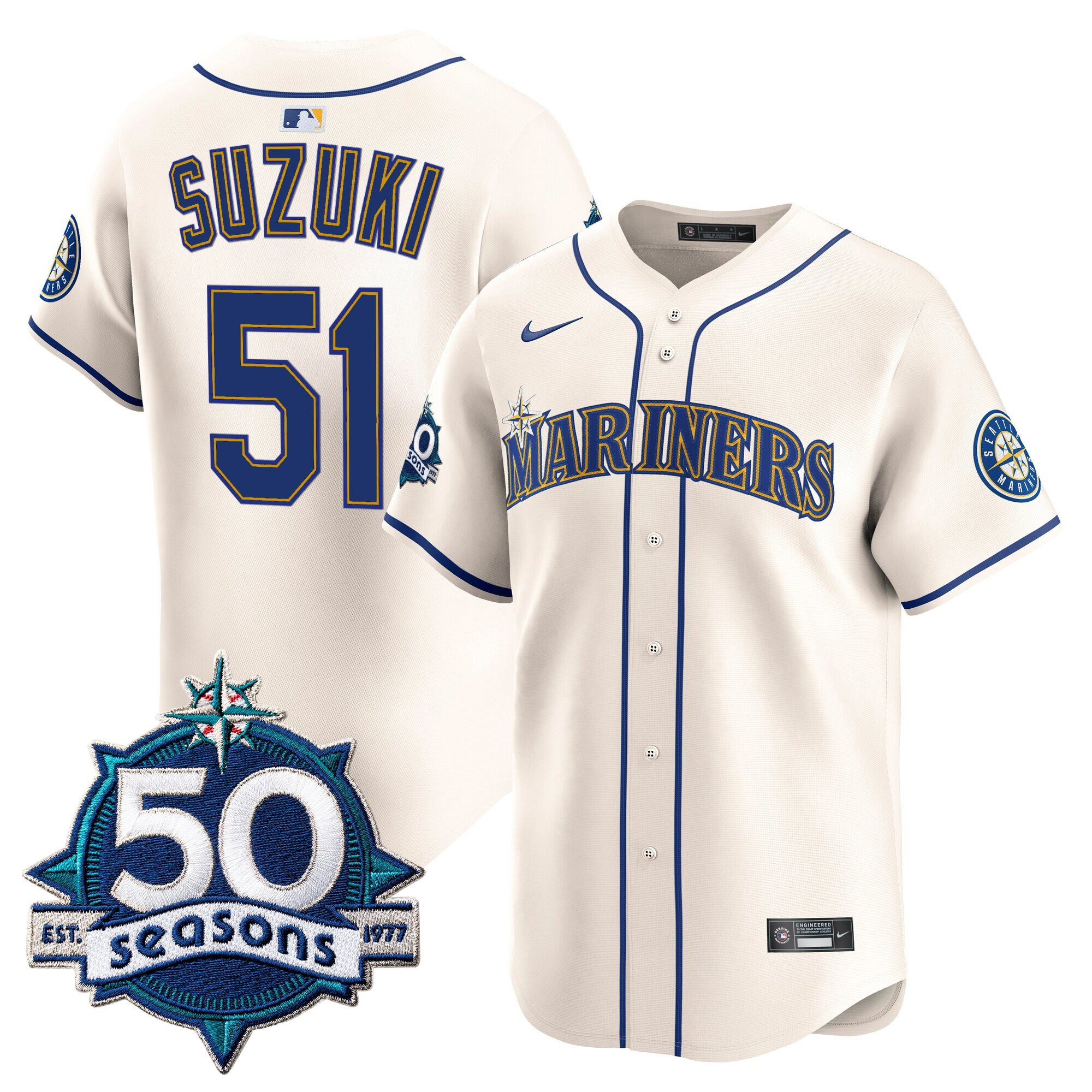 Men's Seattle Mariners 50 Seasons Patch Vapor Premier Limited Jersey - All Stitched - Image 22