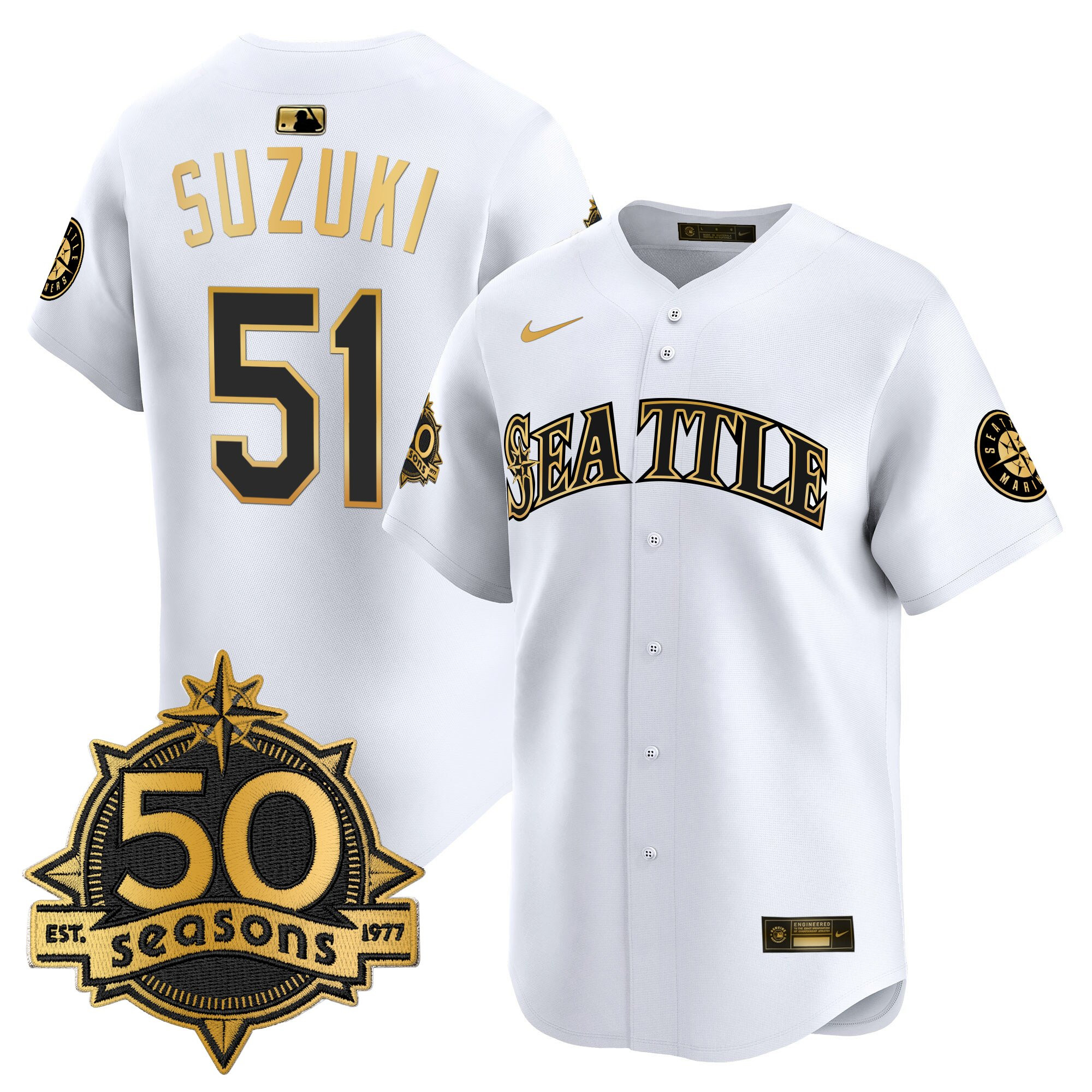 Men's Seattle Mariners 50 Seasons Patch Vapor Premier Limited Jersey - All Stitched - Image 4
