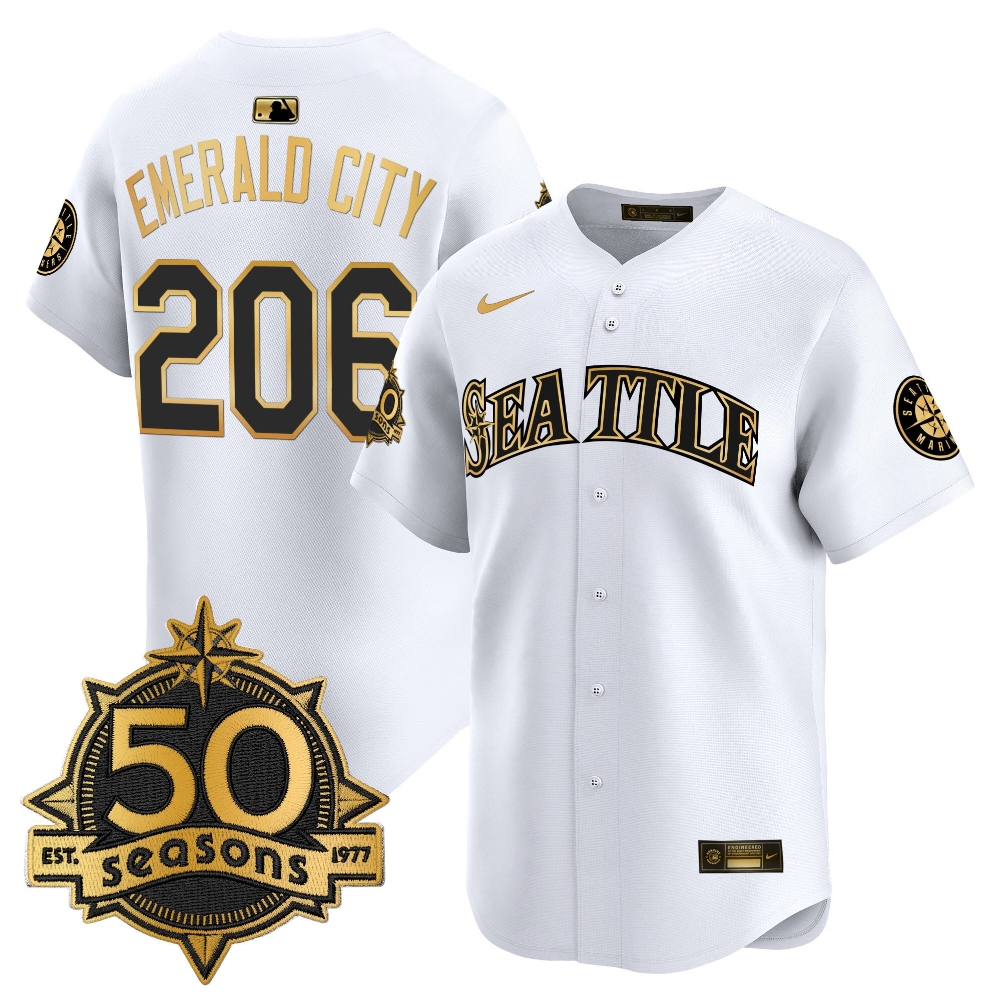 Men's Seattle Mariners 50 Seasons Patch Vapor Premier Limited Jersey - All Stitched - Image 2