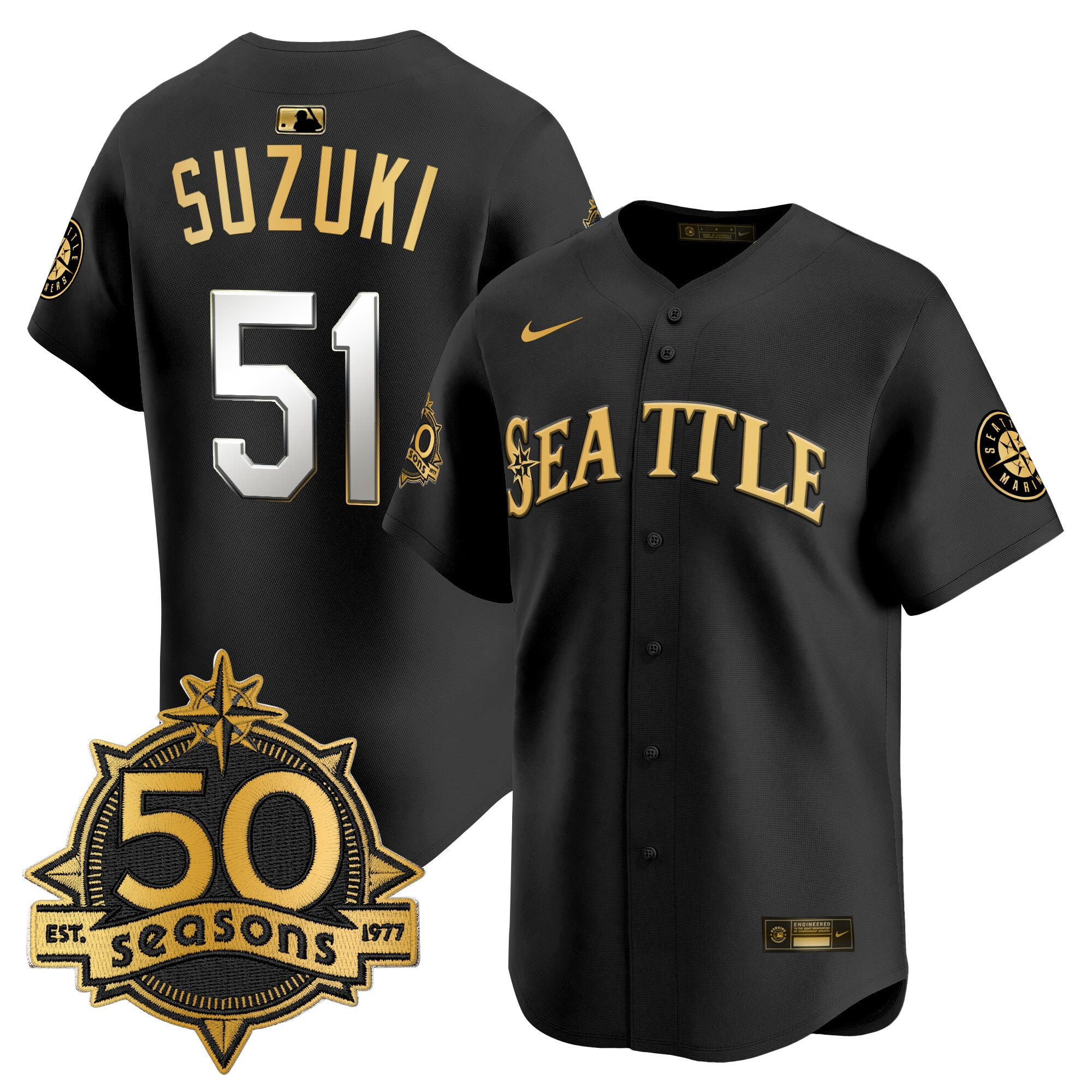 Men's Seattle Mariners 50 Seasons Patch Vapor Premier Limited Jersey - All Stitched - Image 13